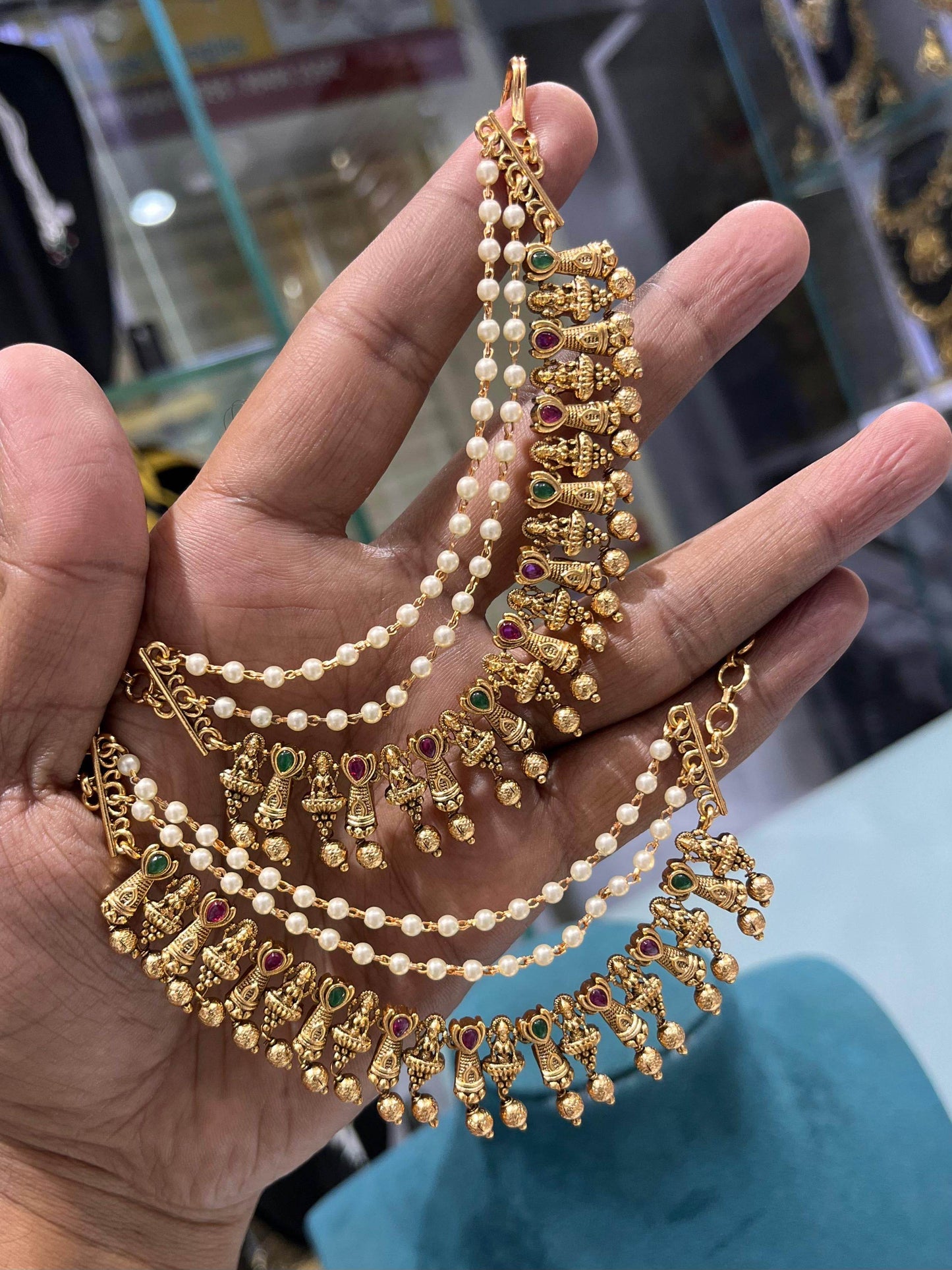 Premium Matt with Kempu Stones Ear Chains - Nakshatra Jewels