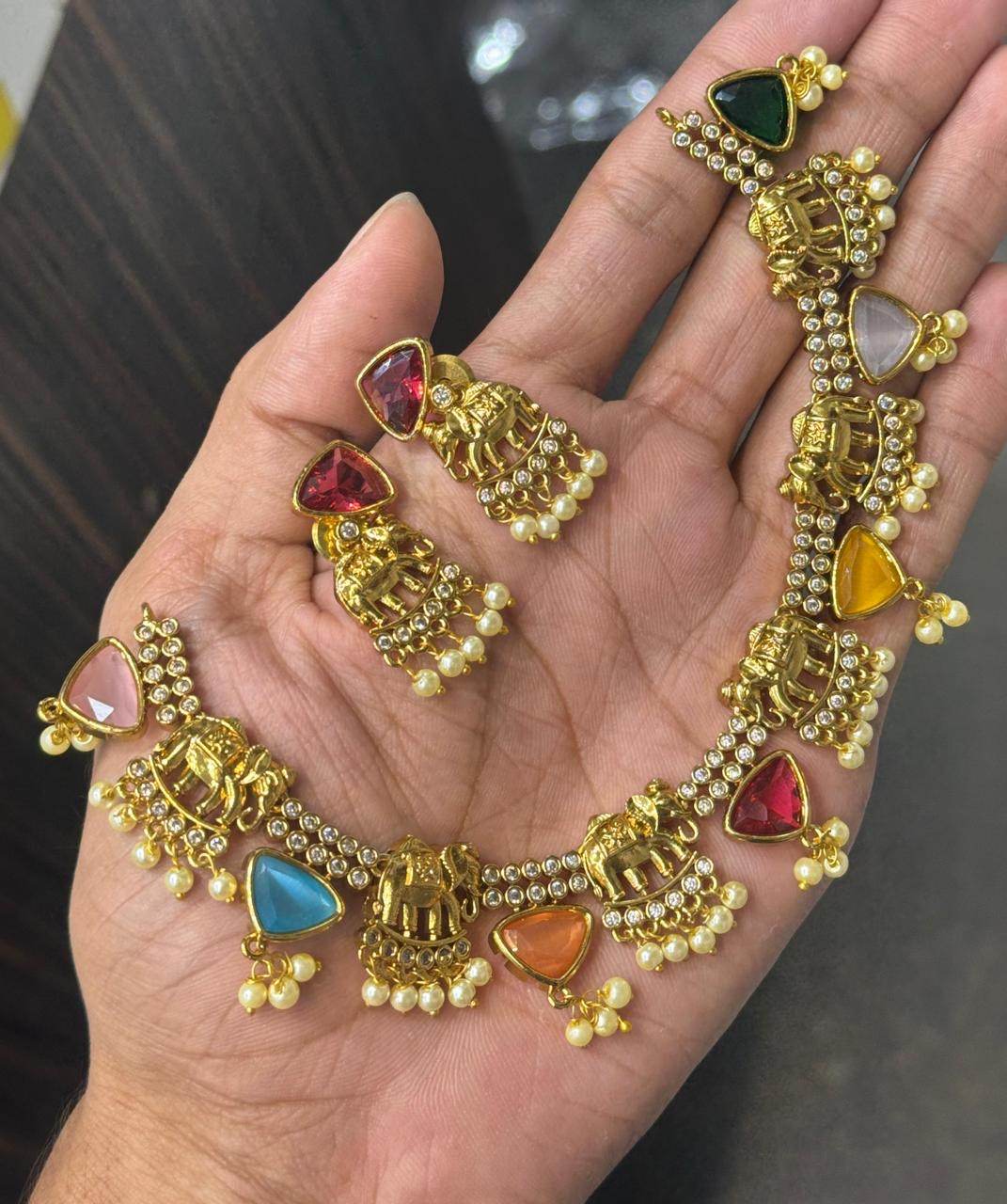 Premium Matt with AD Stones Necklace - Nakshatra Jewels