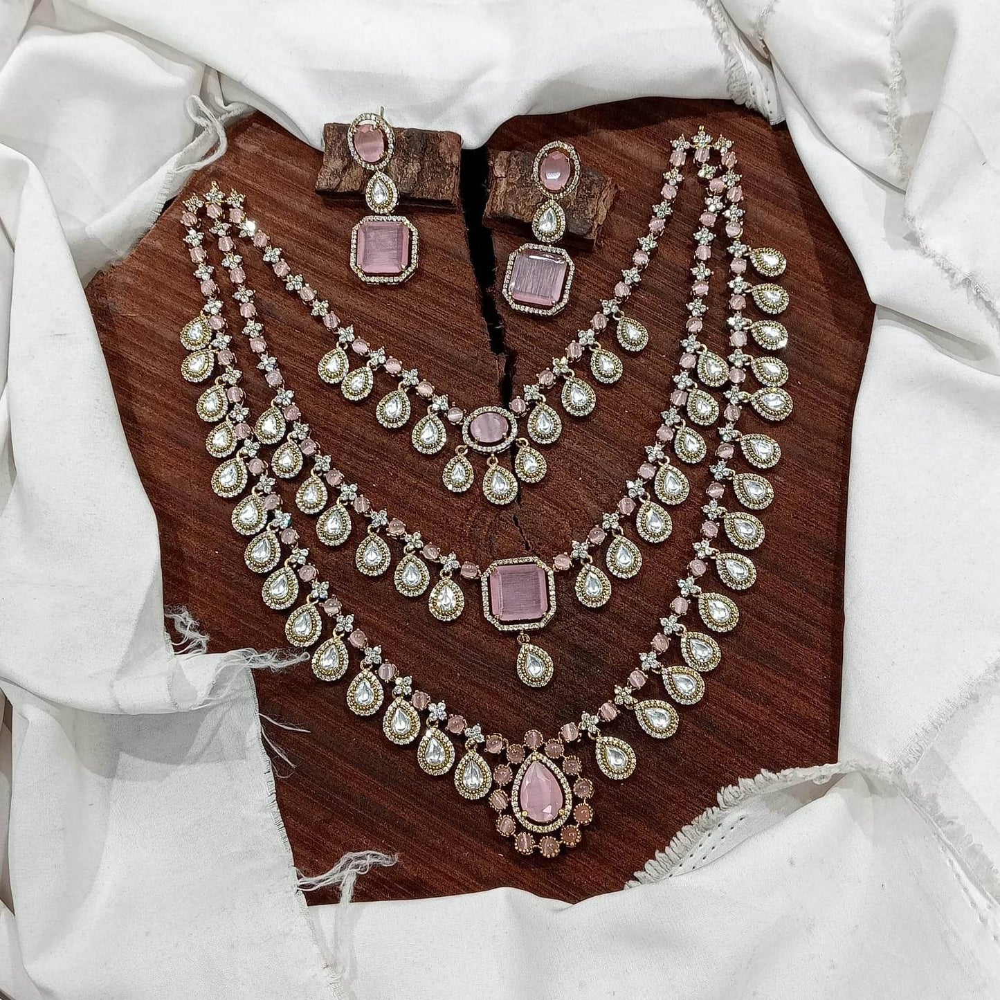 Victorian Polish with AD Stones Bridal Layer Haram - Nakshatra Jewels