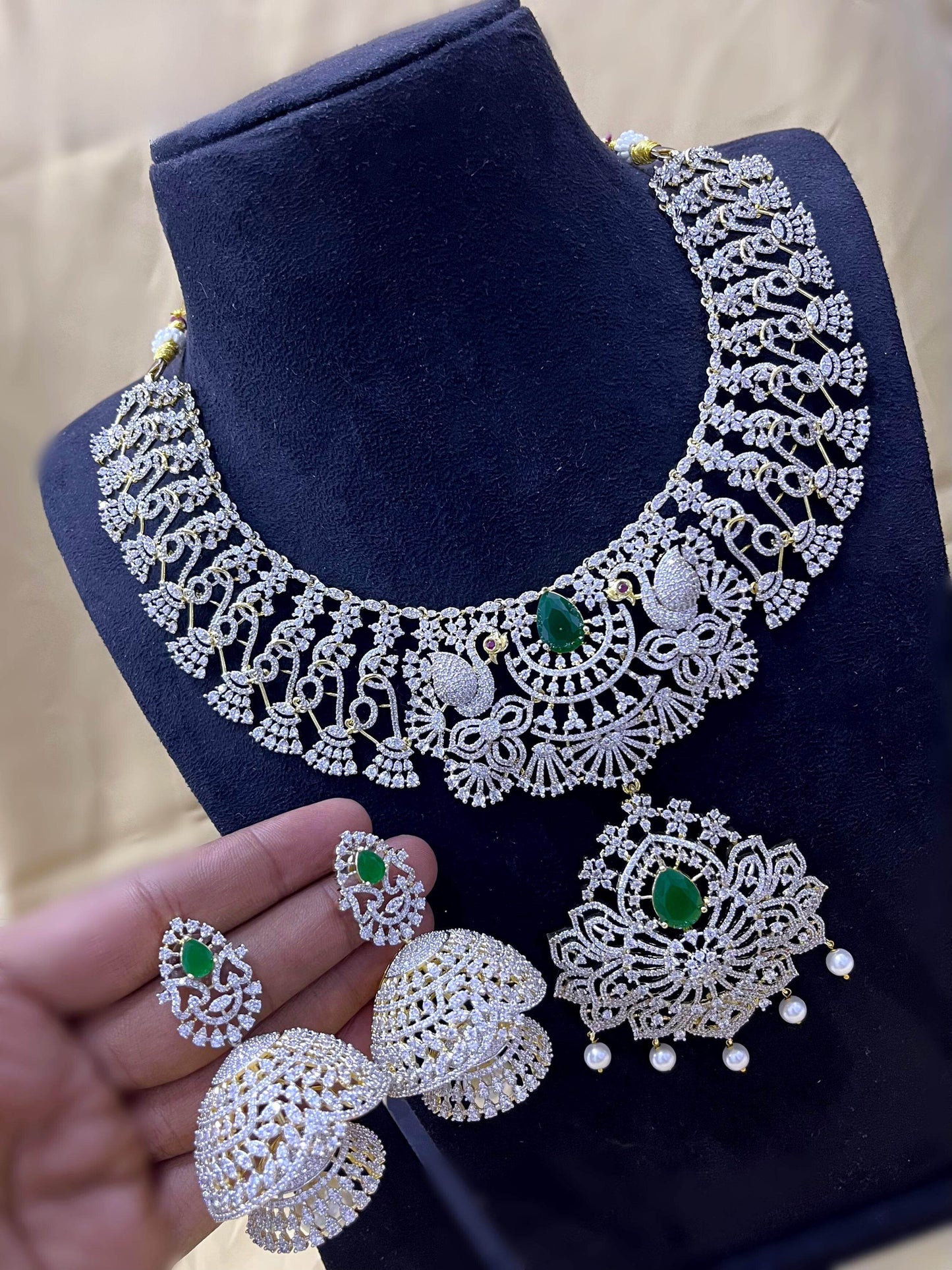 American Diamond Stone Bridal Necklace - Nakshatra Jewels