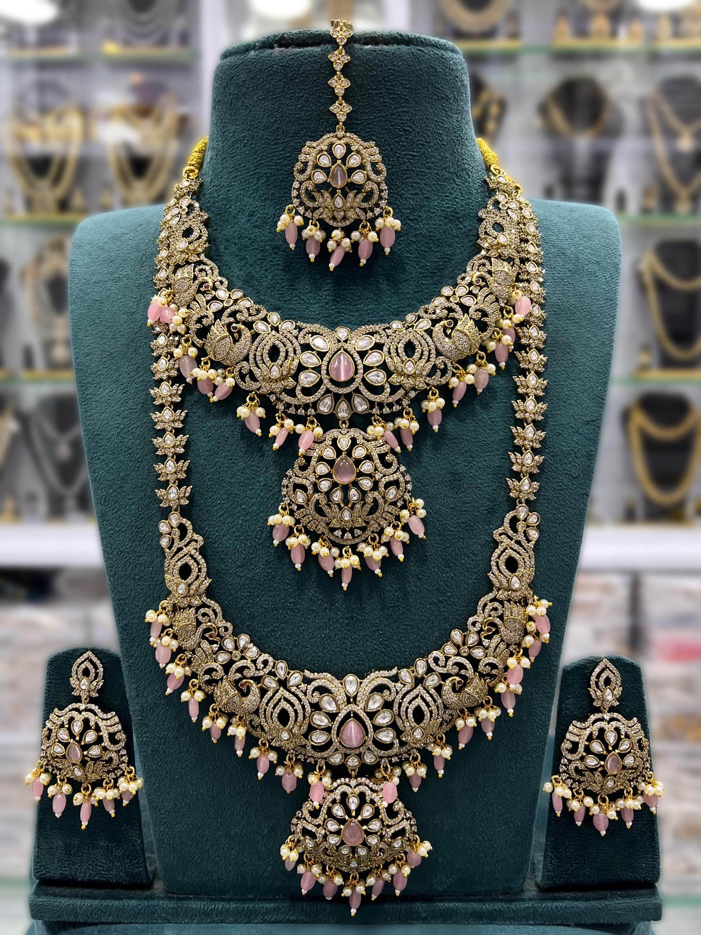 Victorian Polish with AD Stones Bridal Combo - Nakshatra Jewels