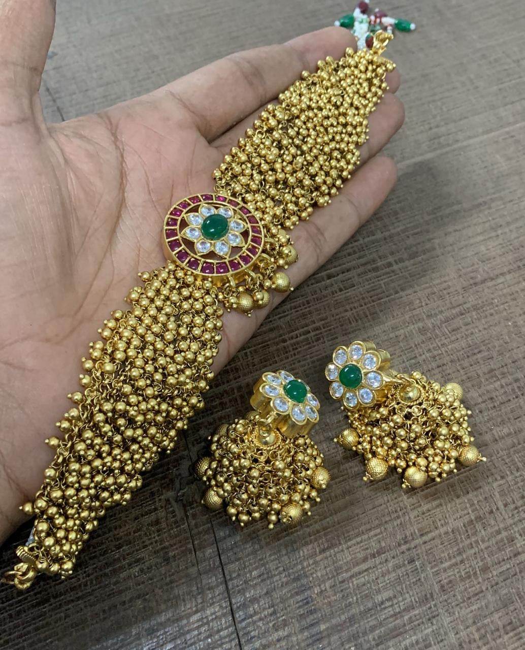 Premium Matt with Kempu Stones Choker - Nakshatra Jewels
