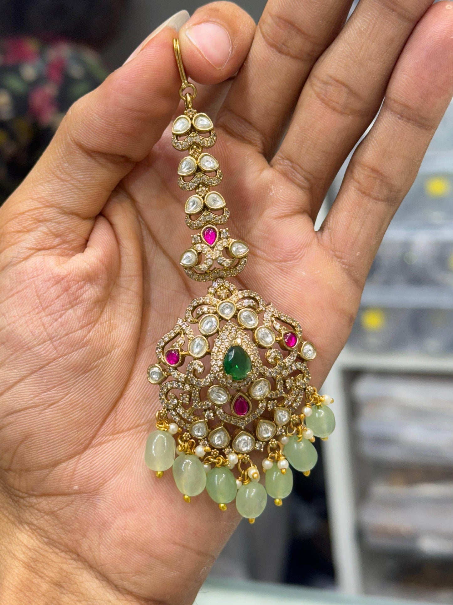 Victorian Polish AD Stones Tikka - Nakshatra Jewels