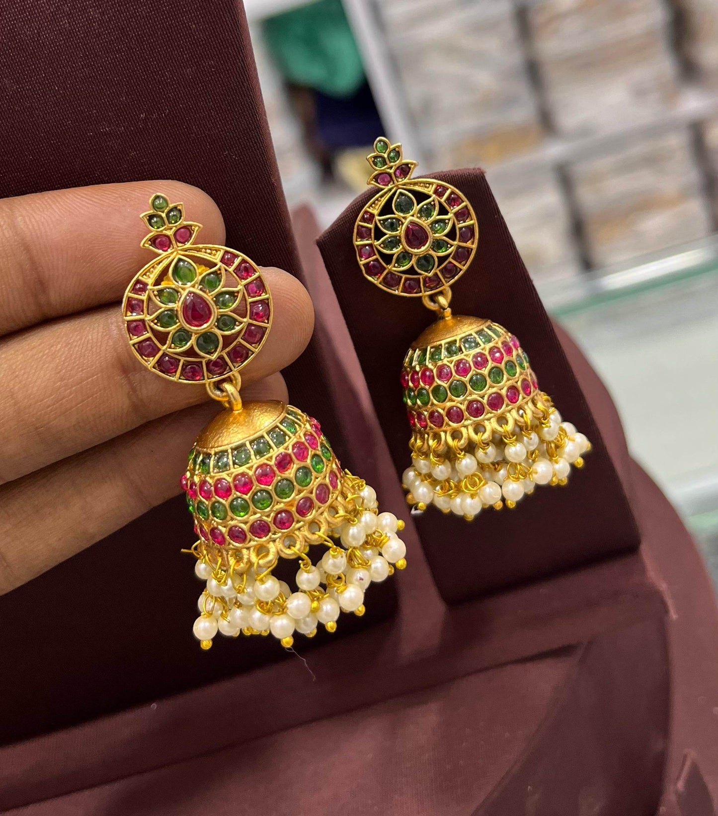 Premium Matt with Kempu Stones Earrings - Nakshatra Jewels