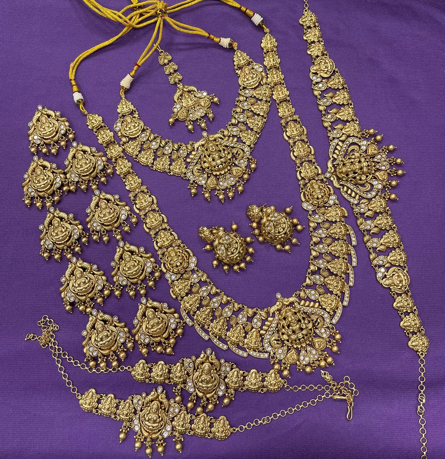 Nakshi Work with Kempu Stones Bridal Combo Set
