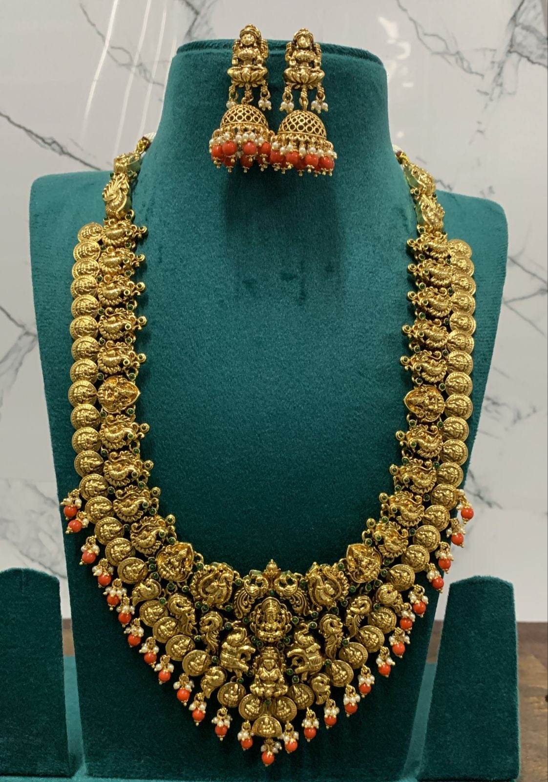 Nagasi Work with Kempu Stones Bridal Haram - Nakshatra Jewels