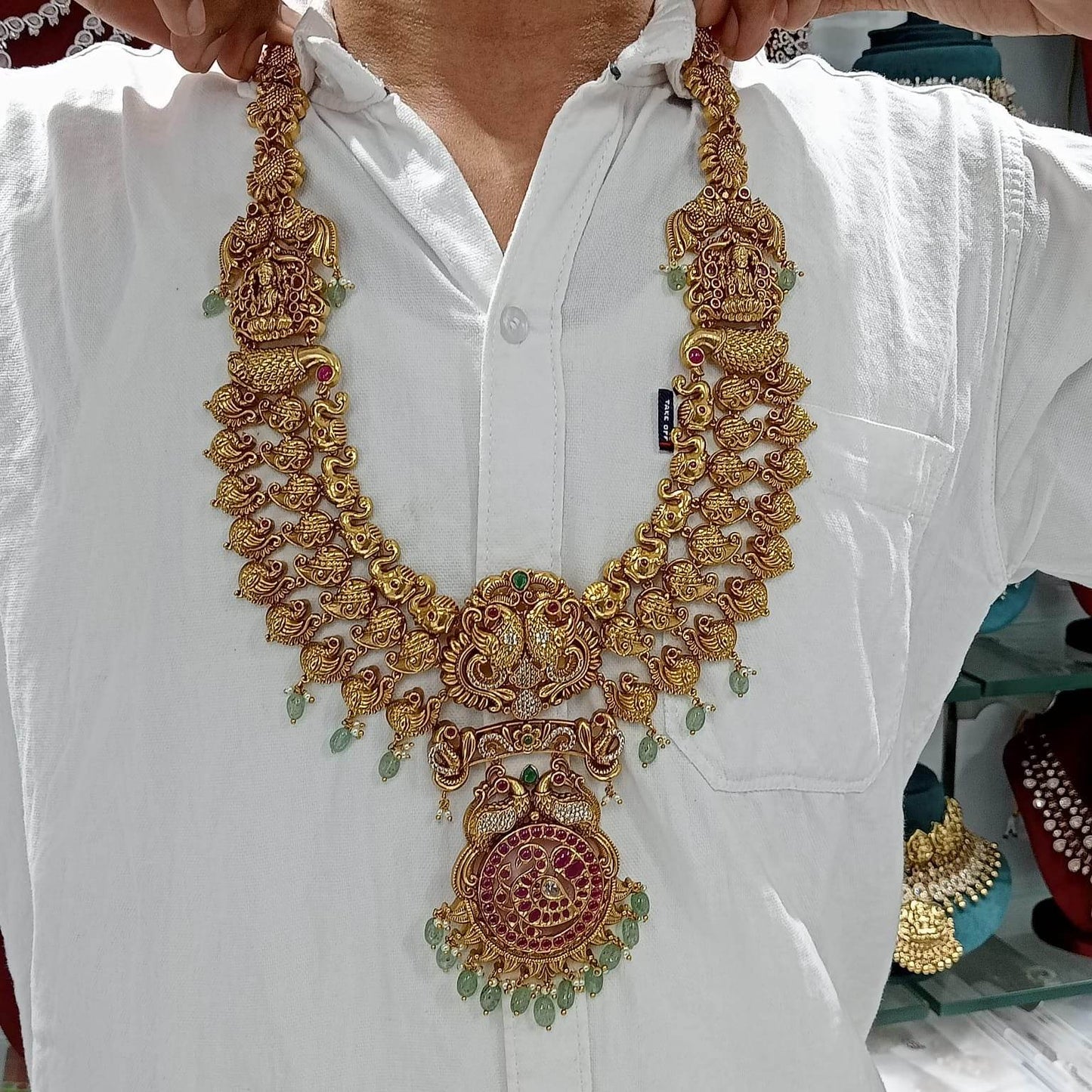 Nakshi Work with AD Stones Bridal Haram - Nakshatra Jewels