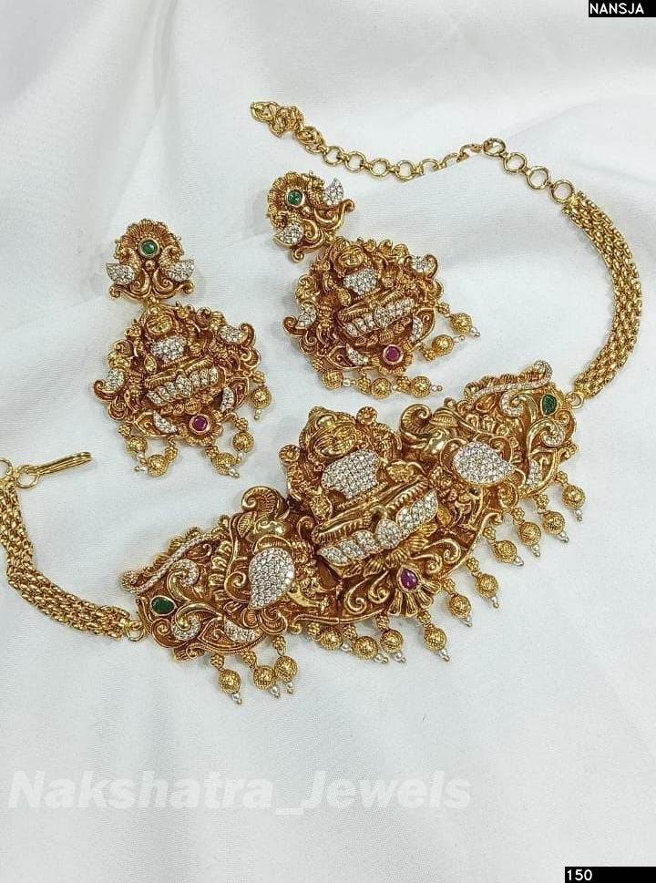 Nakshi work with AD Stones Choker - Nakshatra Jewels