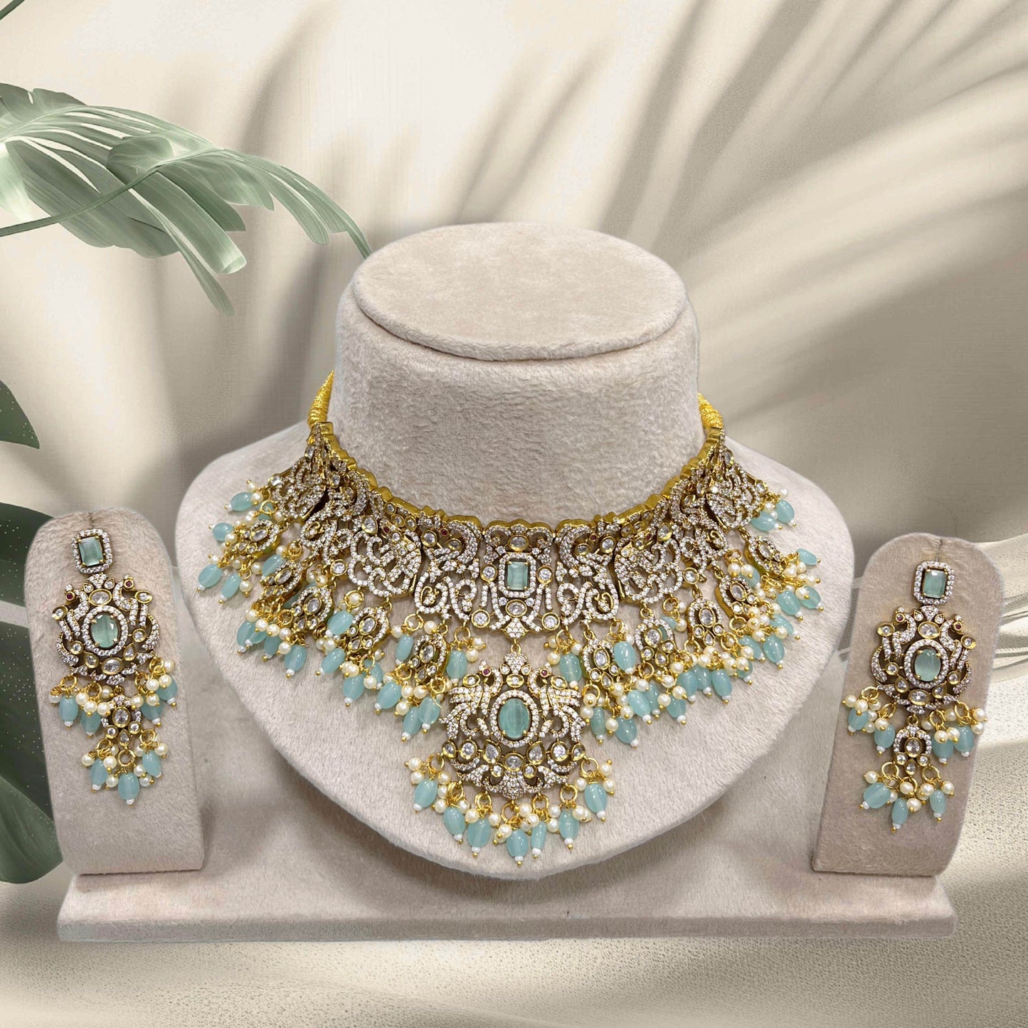 Victorian Polish with AD Stones Bridal Choker - Nakshatra Jewels