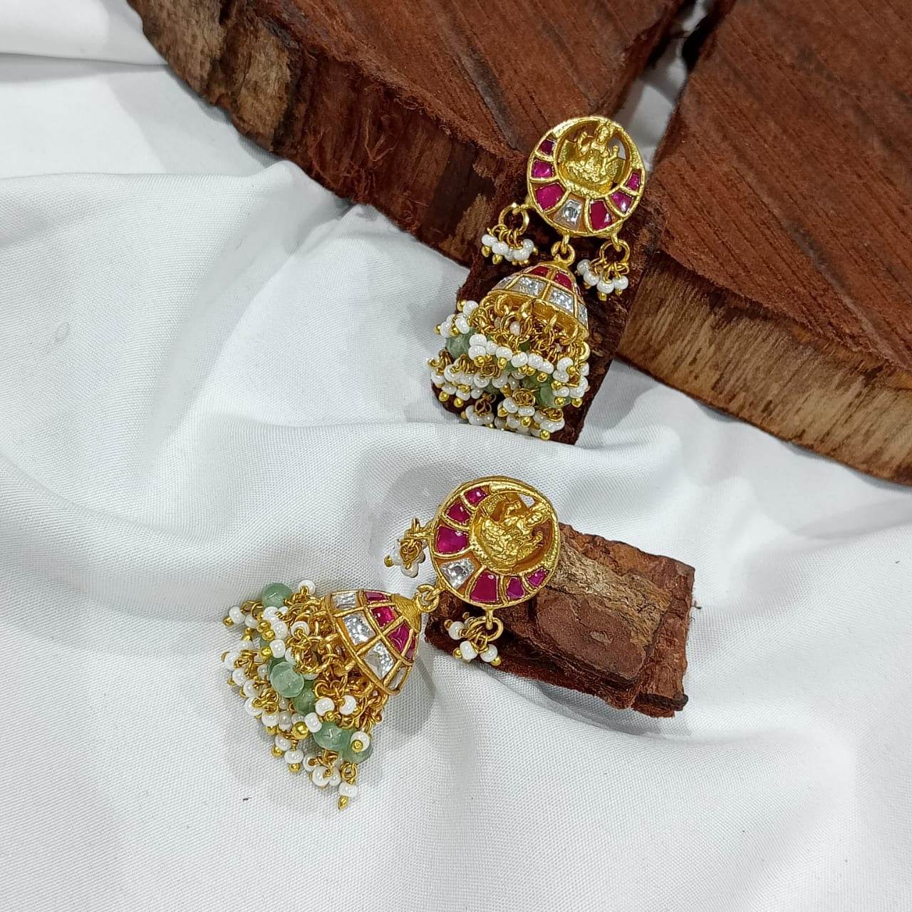 Mossianite and Jaadu Kundan Stones Earrings