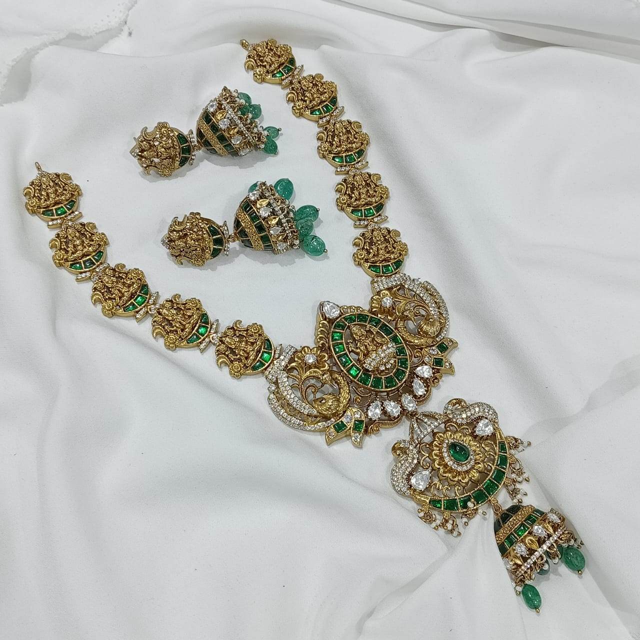 Nakshi work with Moissanite & Jadau Kundan Stones Bridal Haram - Nakshatra Jewels