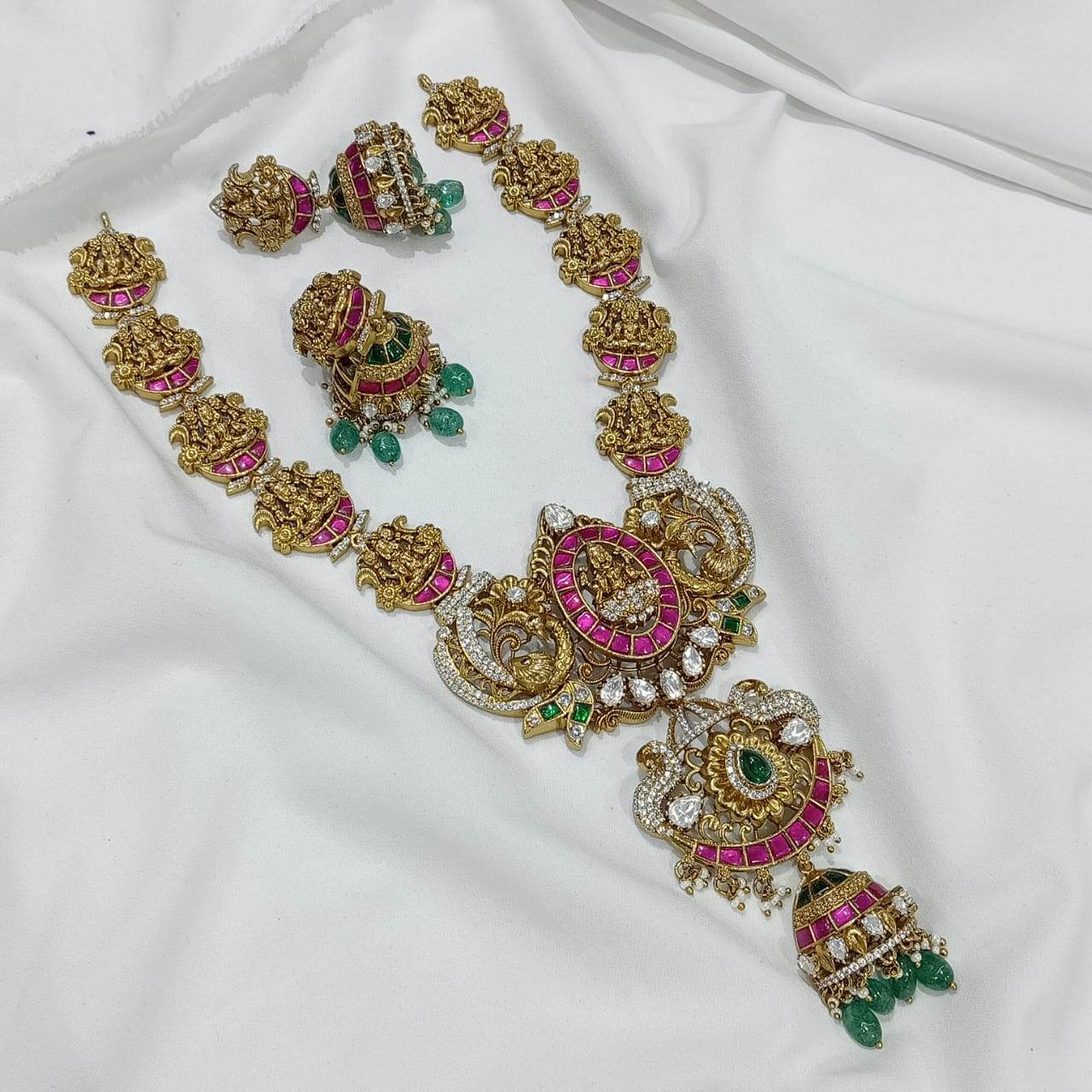 Nakshi work with Moissanite & Jadau Kundan Stones Bridal Haram - Nakshatra Jewels