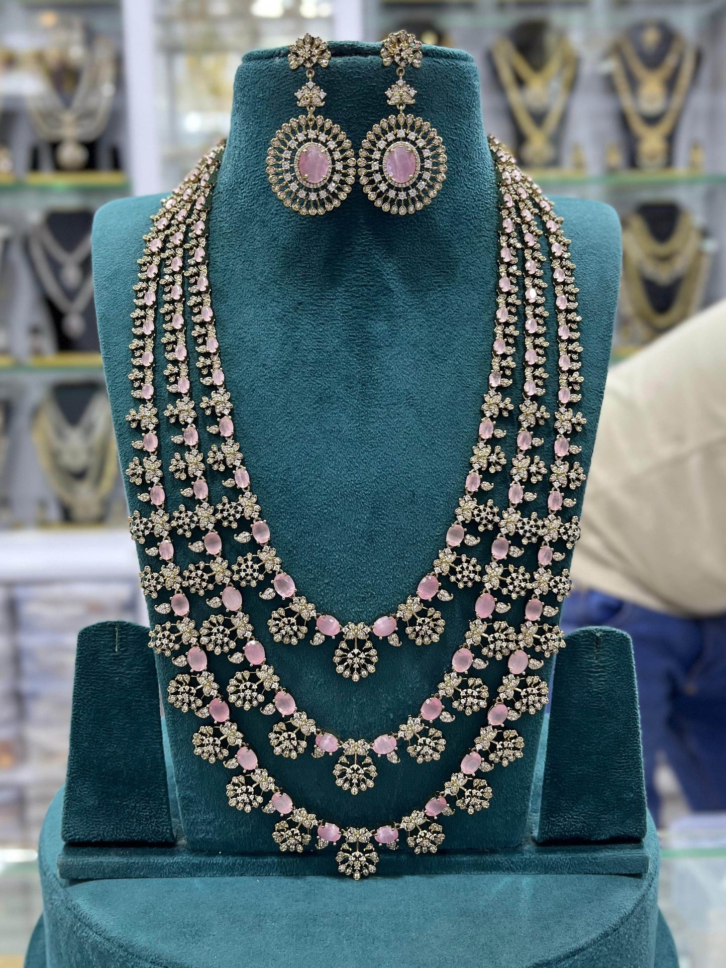 Victorian Polish with AD Stones Bridal Layer Haram - Nakshatra Jewels