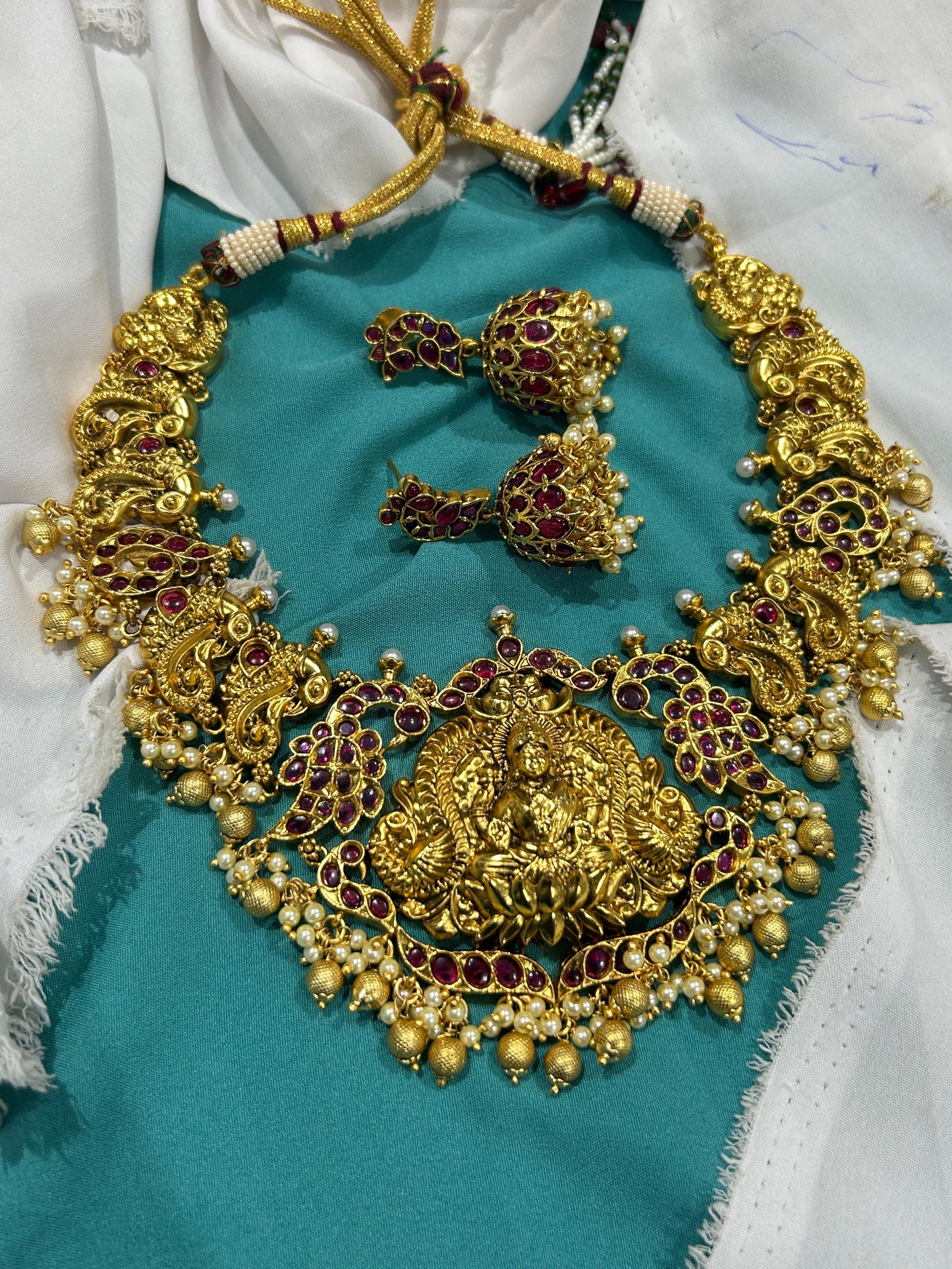 Nakshi Work with Kempu Stones Bridal Necklace