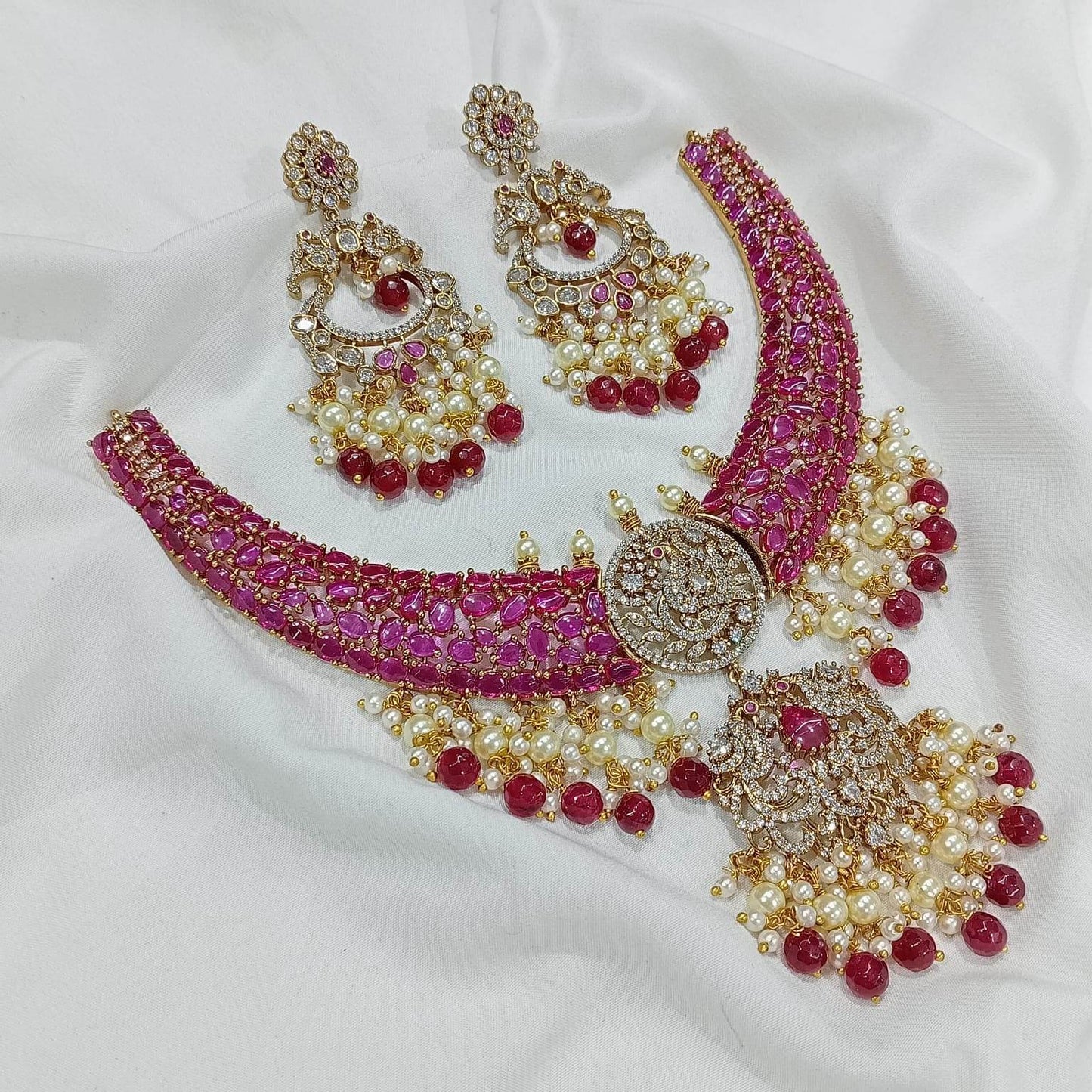 Victorian Polish with AD Stones Bridal Necklace - Nakshatra Jewels