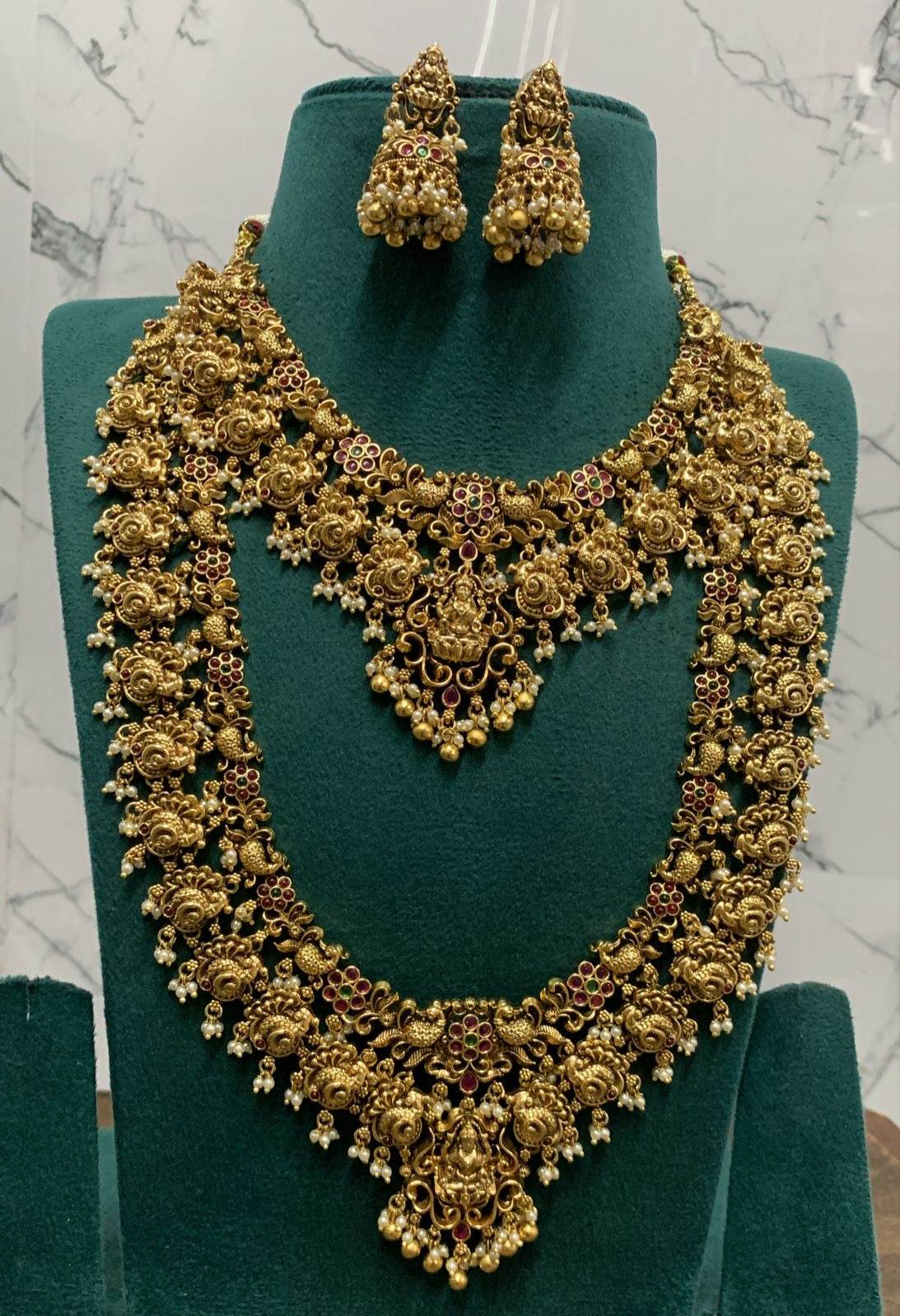 Nagasi Work with Kempu Stones Bridal combo - Nakshatra Jewels