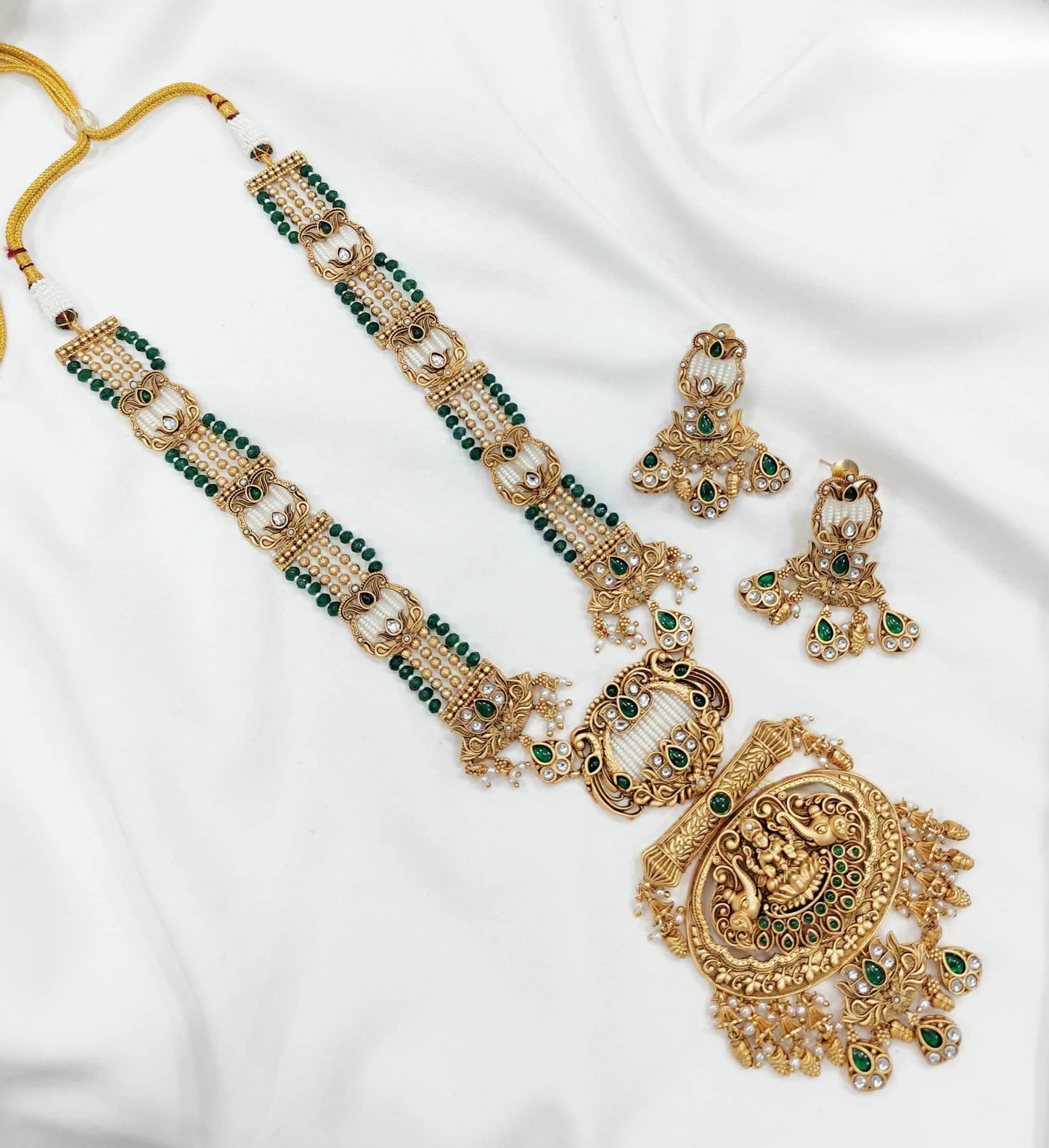 Nagasi work with Kempu Stones Pendent Beads Haram - Nakshatra Jewels