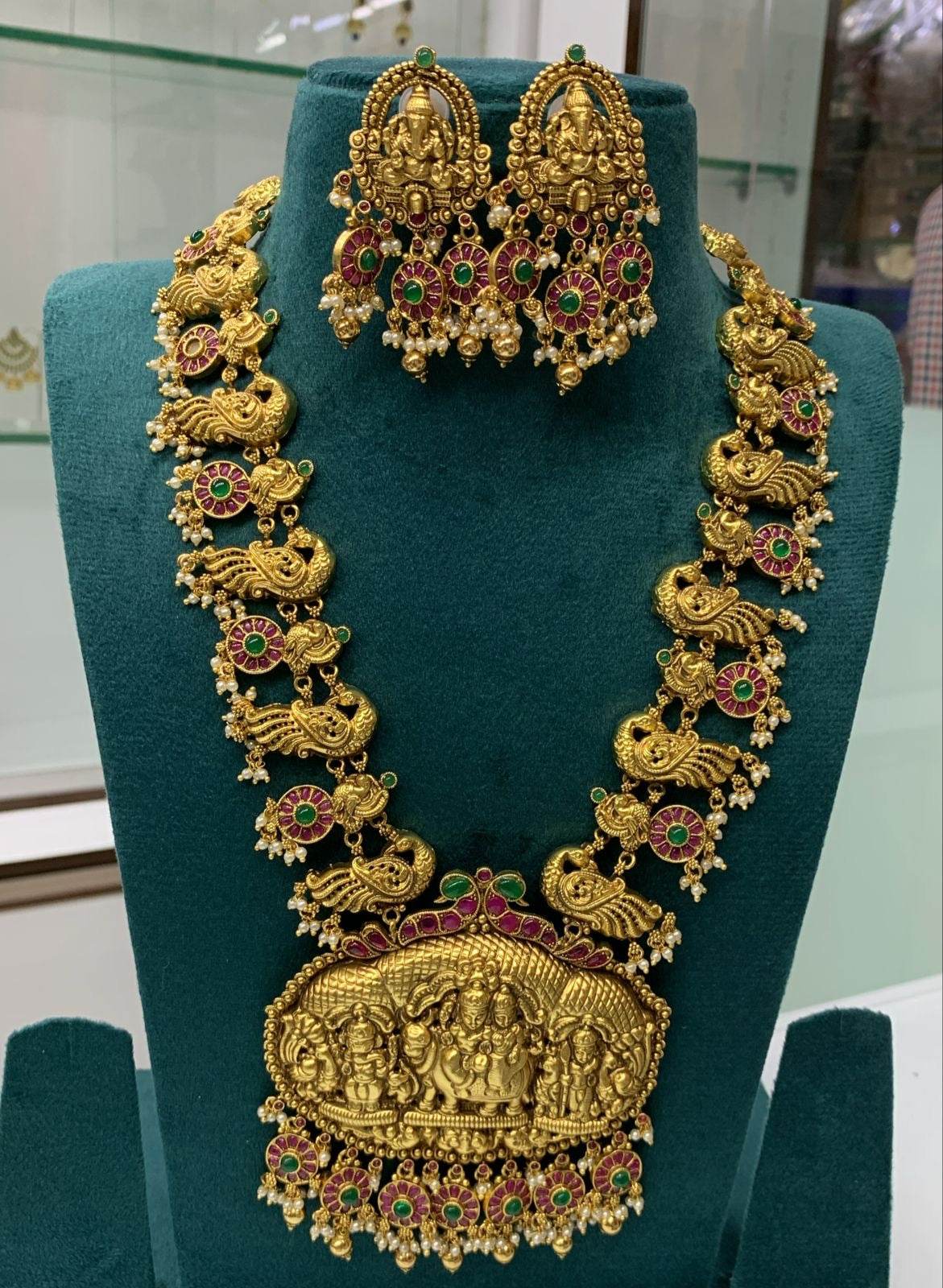 Nagasi Work with Kempu Stones Bridal Haram - Nakshatra Jewels