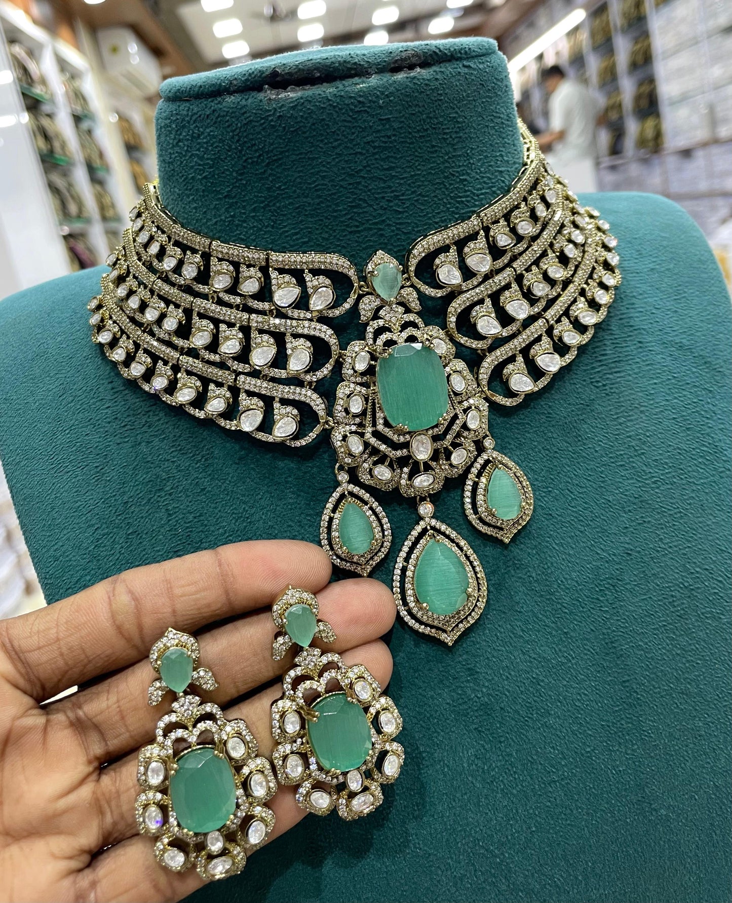 Victorian Polish with AD & Mossianite Stones Bridal Choker
