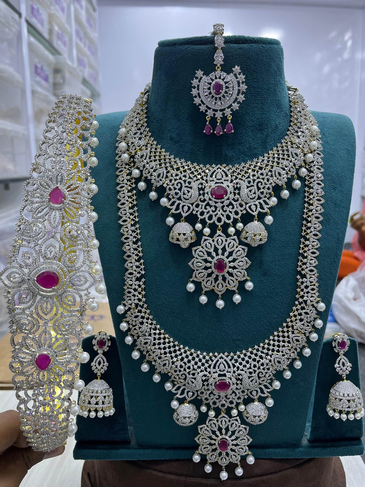 American Diamond Stones Bridal Combo Set - Nakshatra Jewels