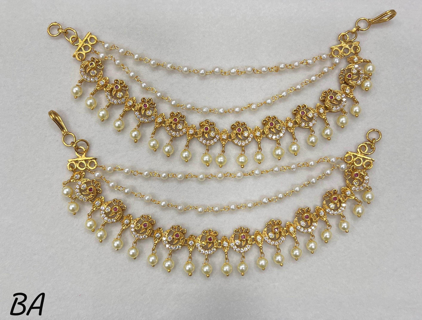 Premium Matt with Kempu Stones Ear Chains - Nakshatra Jewels