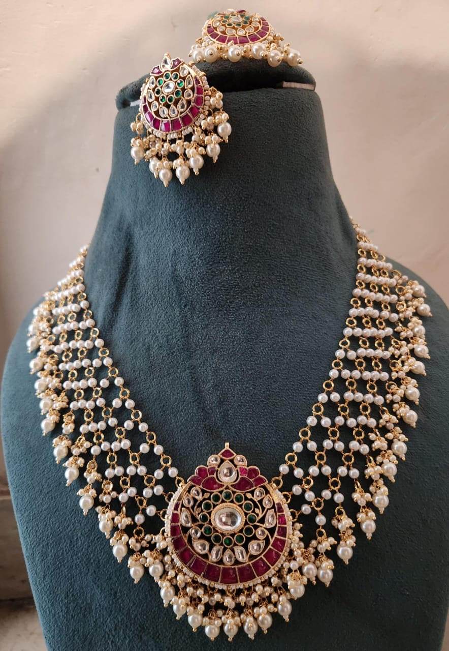 Pachi Kundan Stones Bridal Neck Set - Nakshatra Jewels