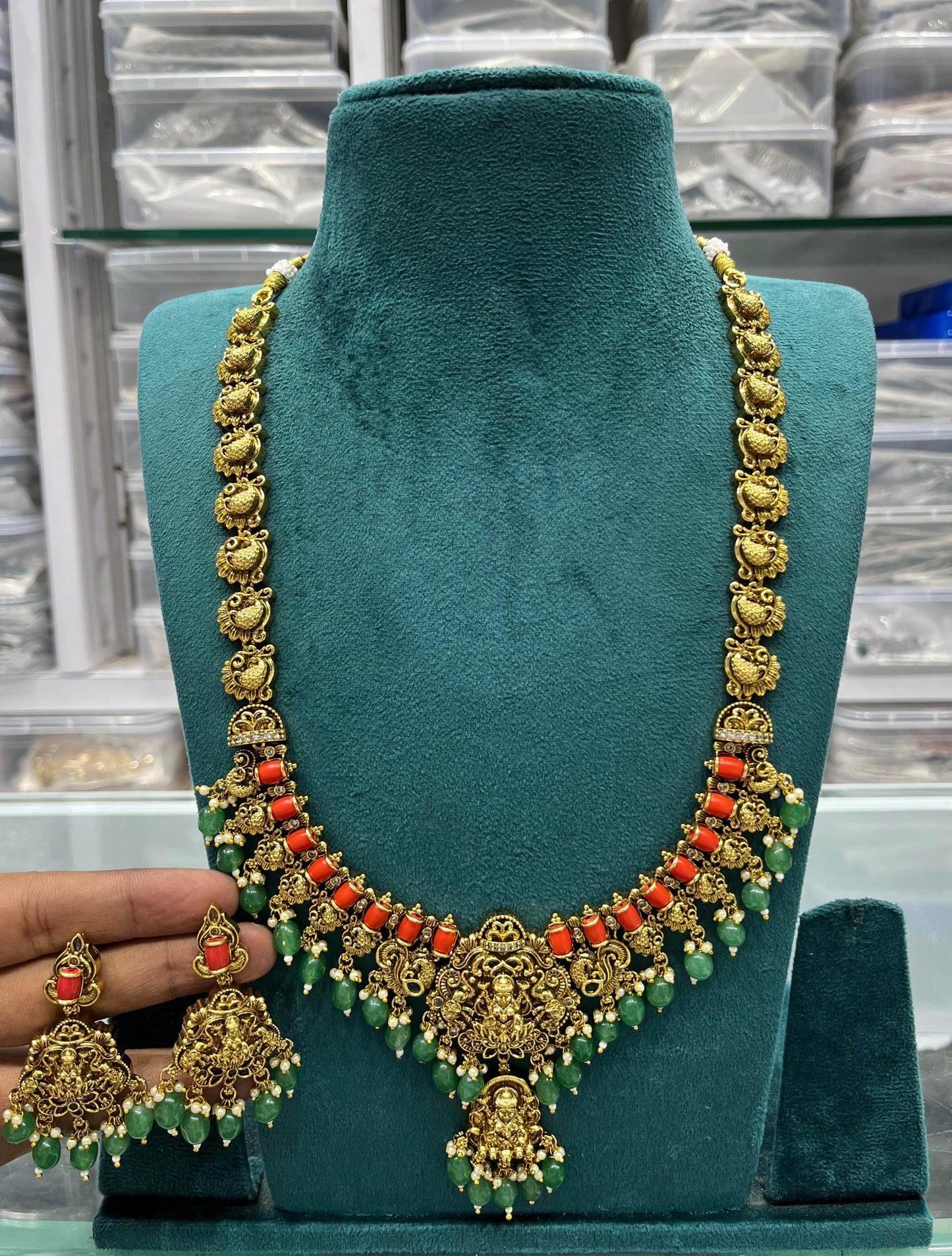 Nagasi Work with Coral Beads Haram - Nakshatra Jewels