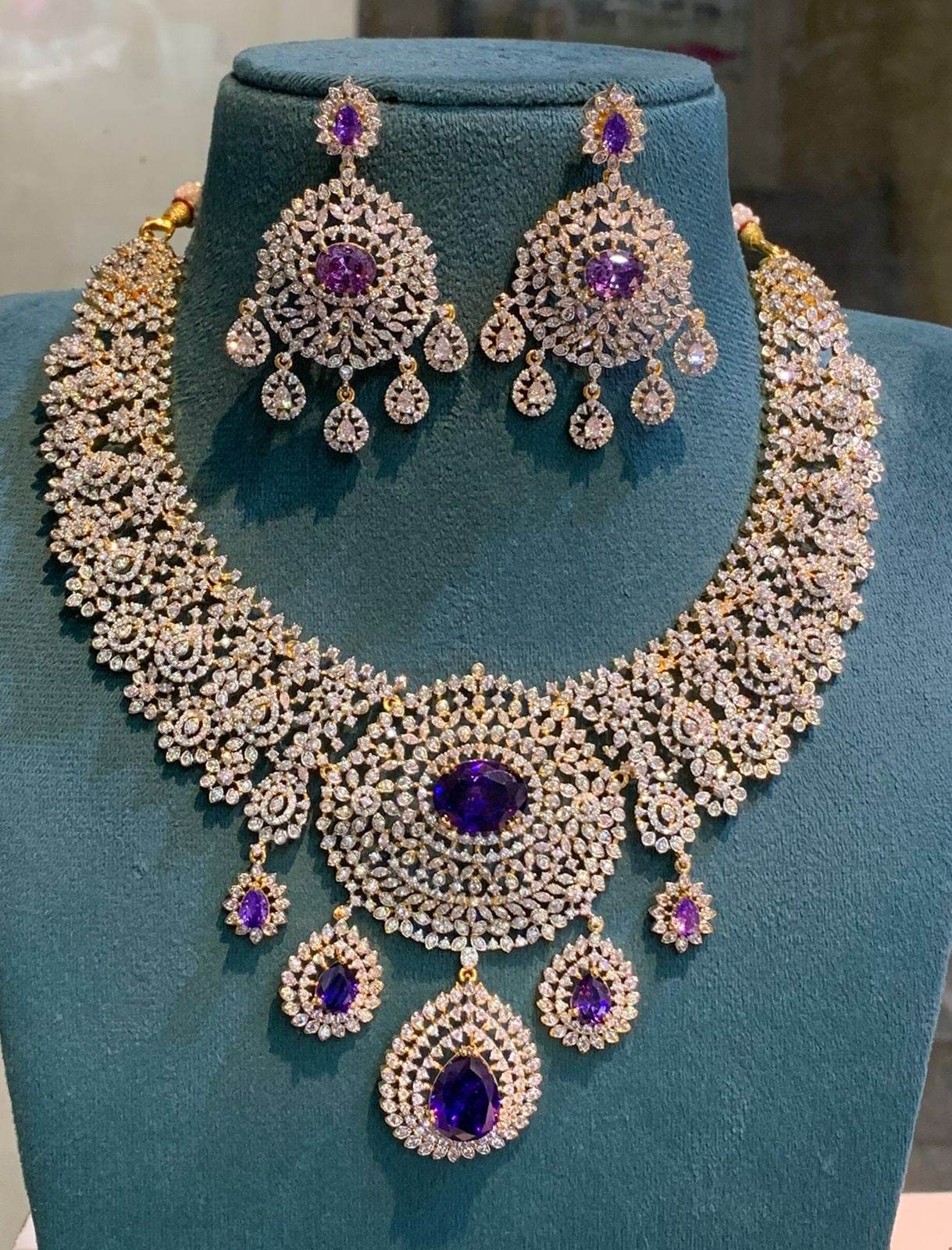 American Diamond Stones Bridal Necklace - Nakshatra Jewels