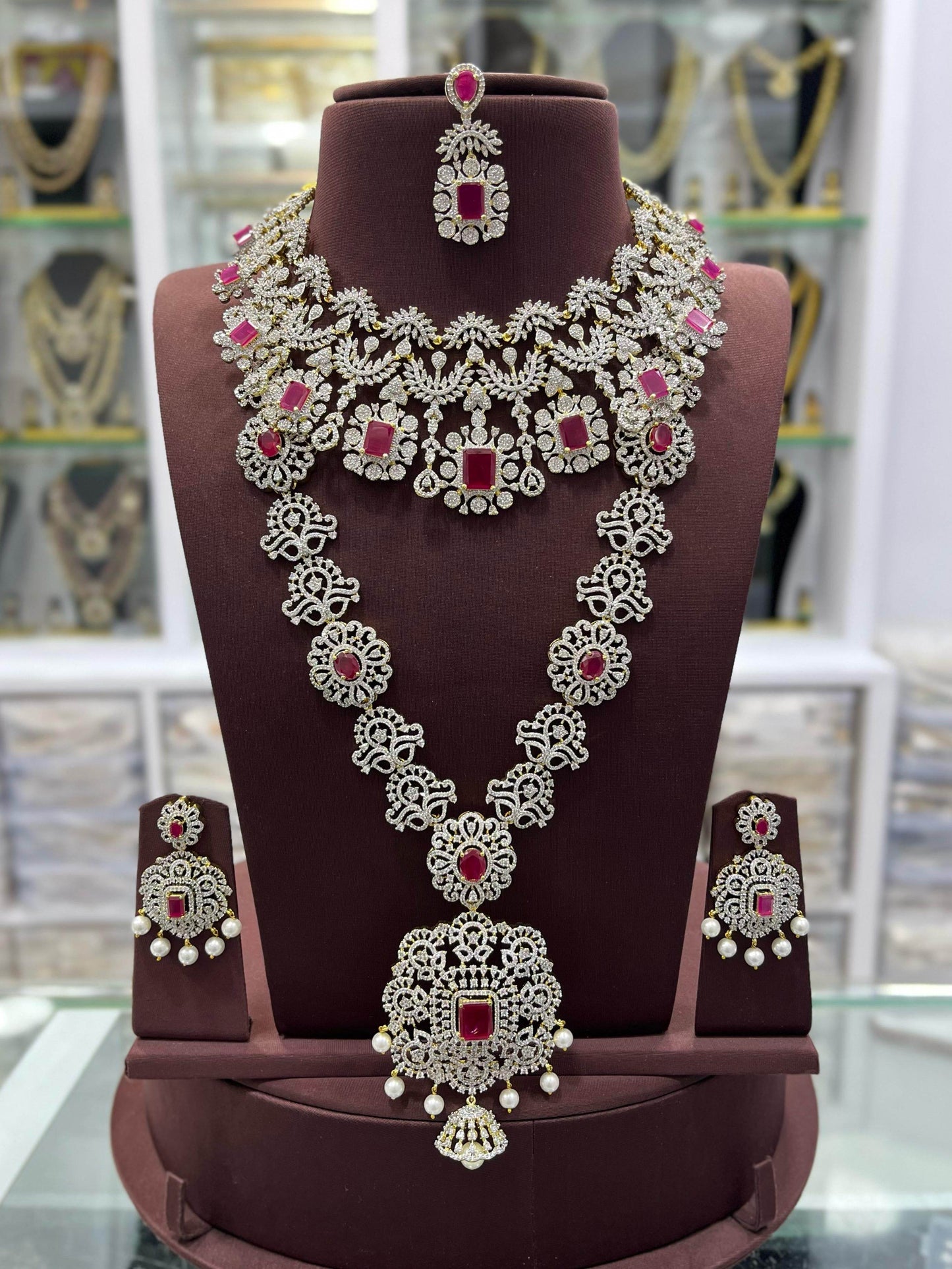 American Diamond Stones Bridal Combo Set - Nakshatra Jewels