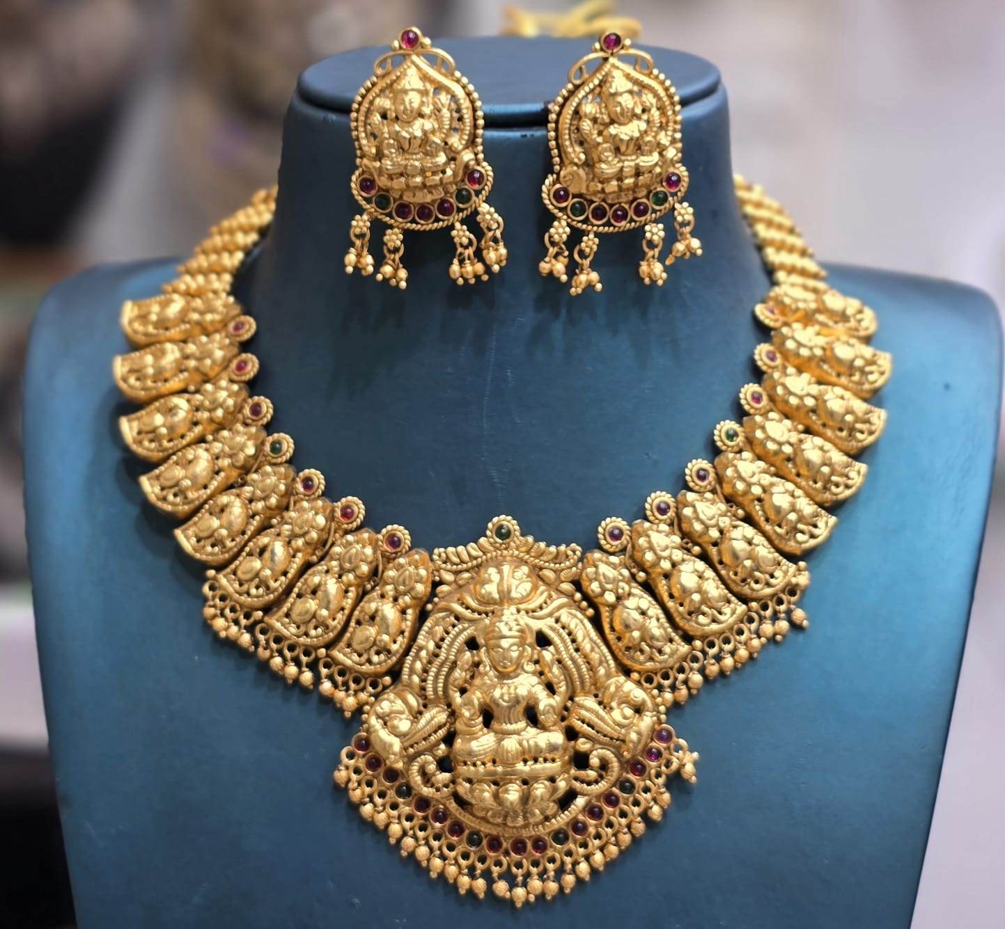 Nagasi Work with Kempu Stones Bridal Necklace - Nakshatra Jewels