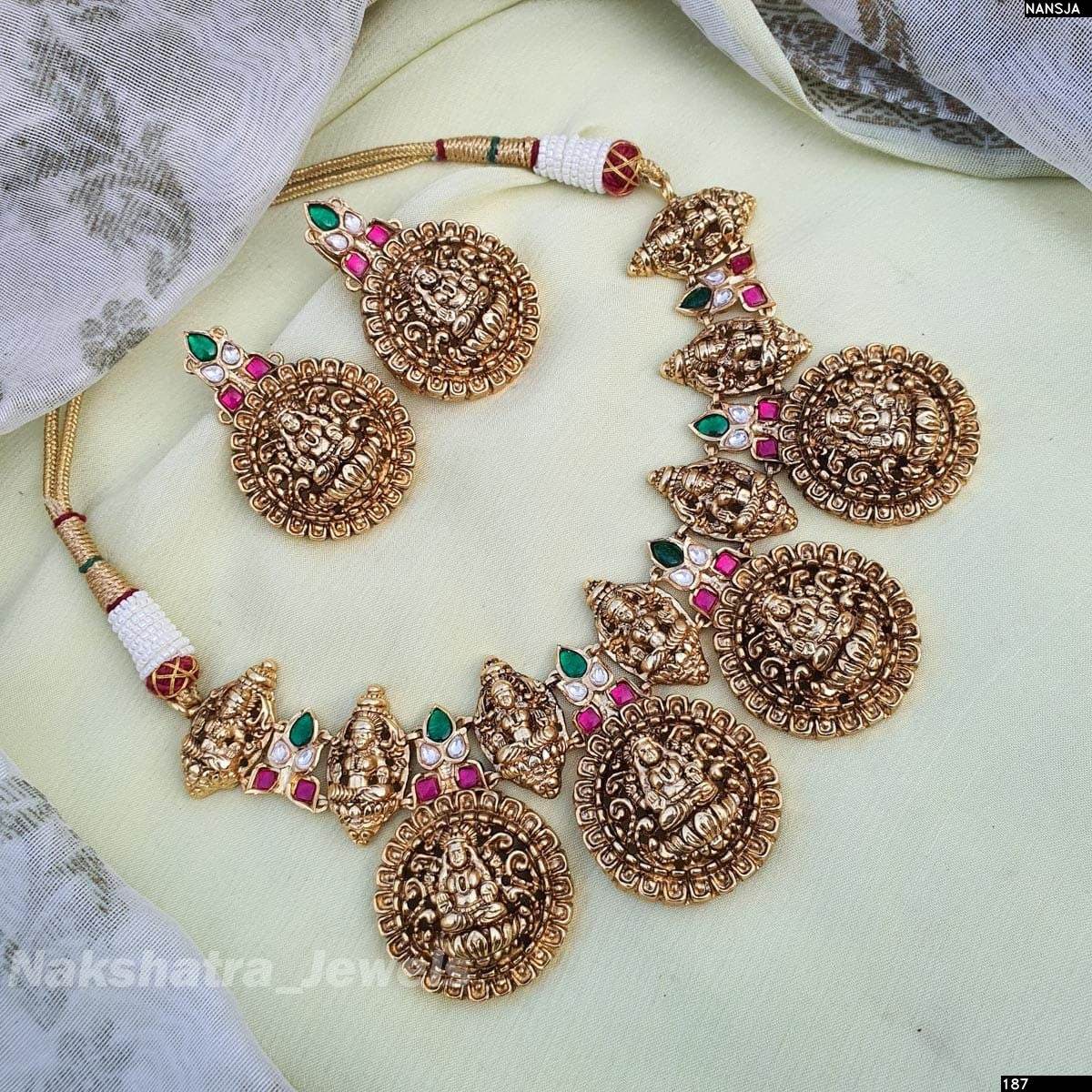 Nakshi Work with Jadau Kundan Stones Necklace - Nakshatra Jewels