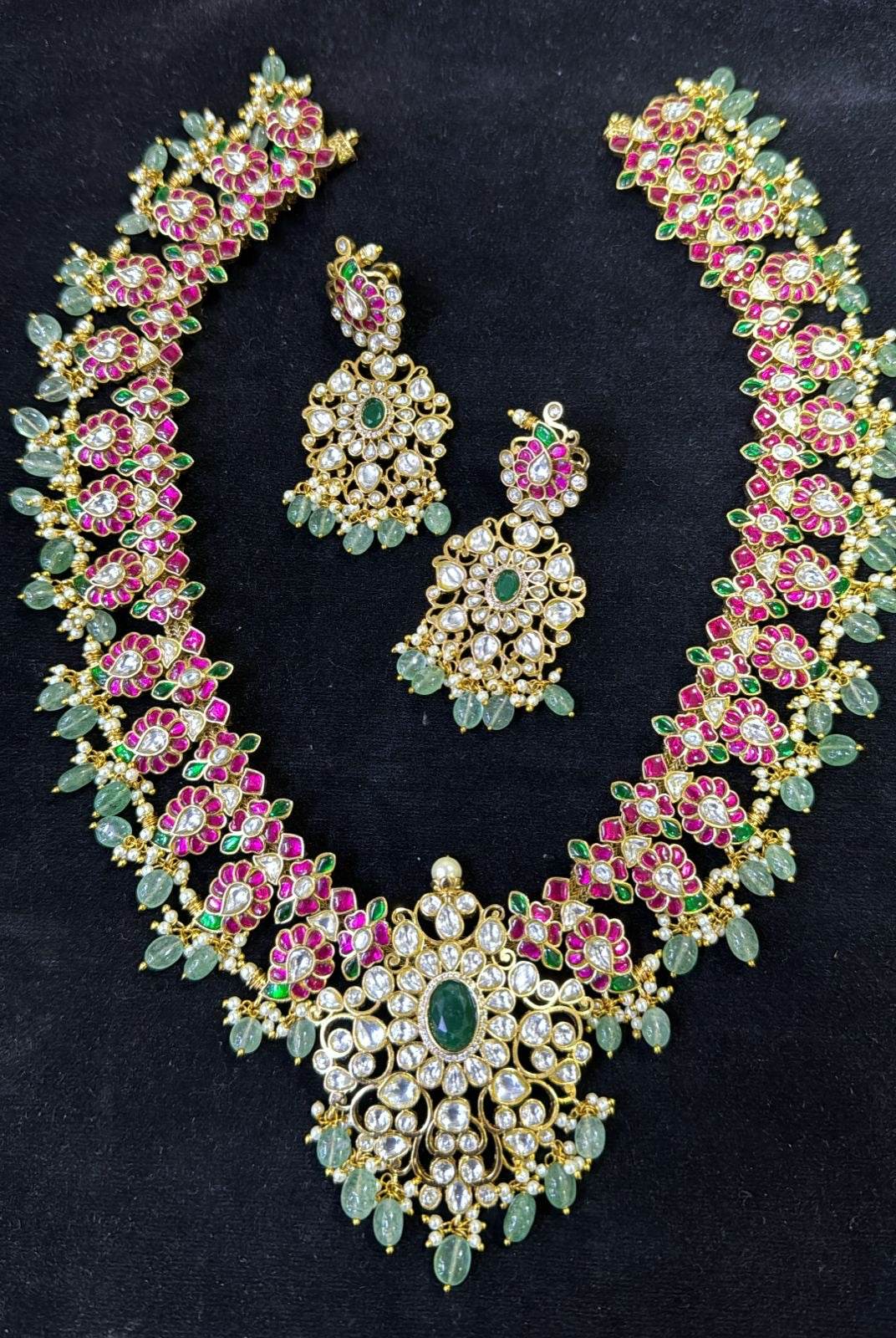 Jadau Kundan Stones Bridal Haram (Gold Replica) - Nakshatra Jewels