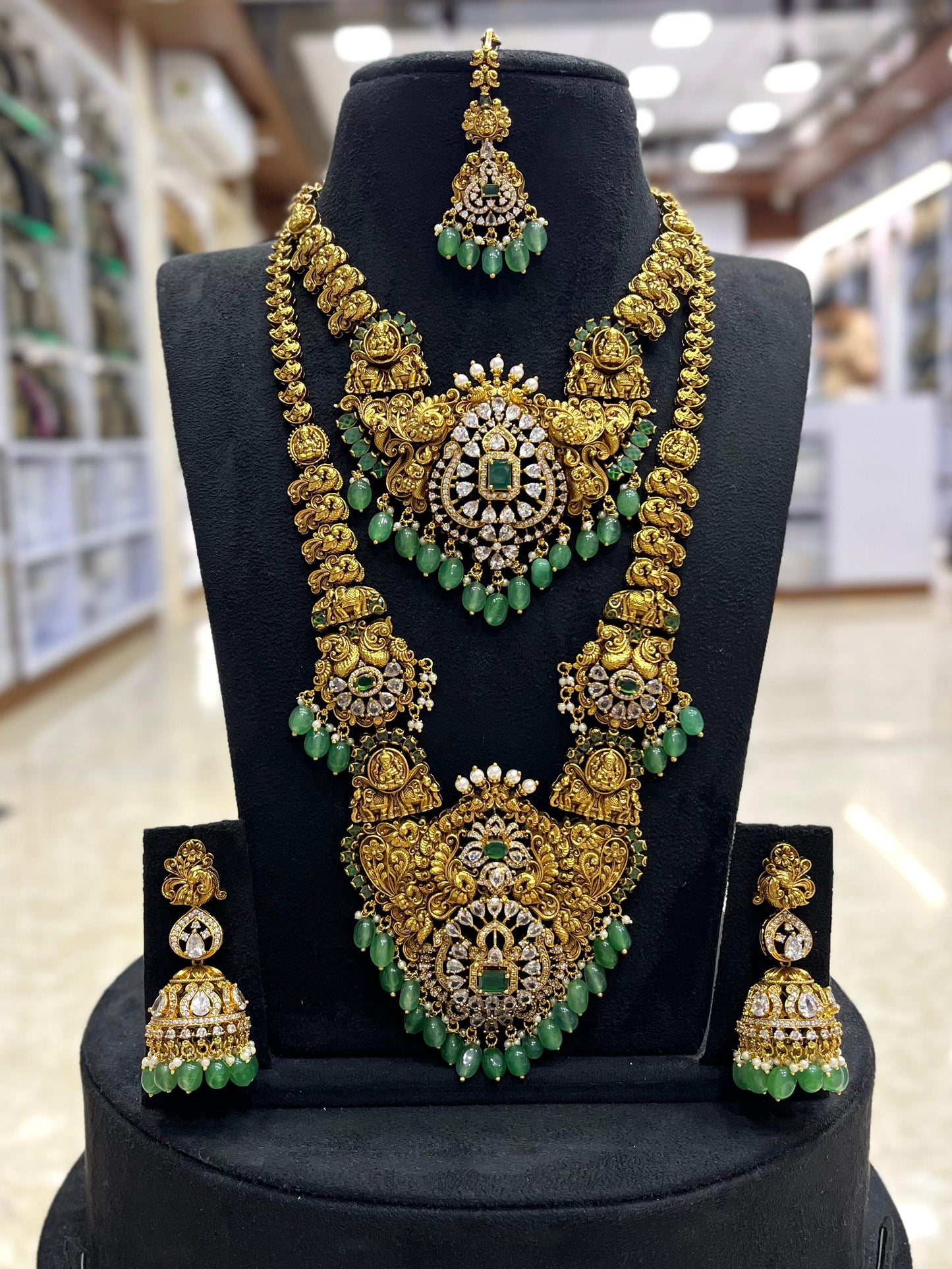 Nakshi Work with Kempu and AD Stones Bridal Combo Set