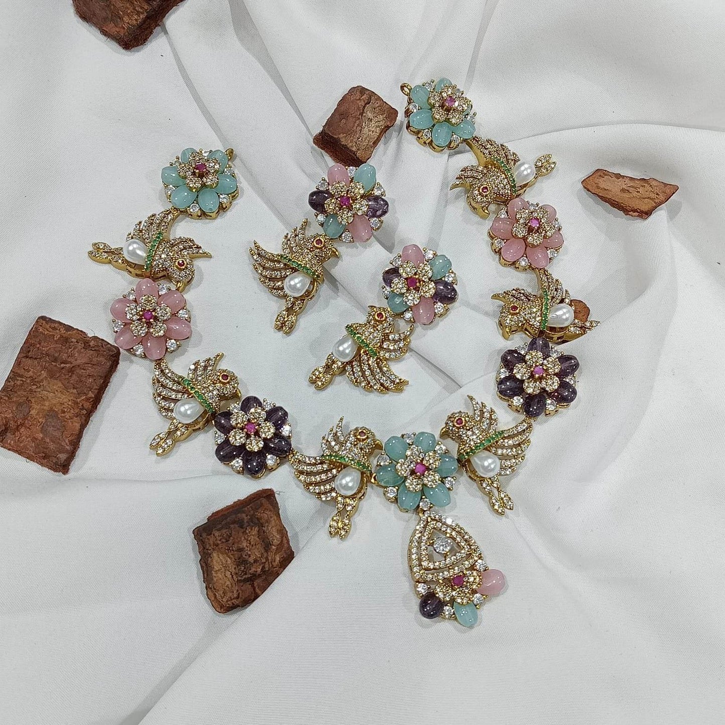 Victorian Polish with AD Stones Necklace - Nakshatra Jewels