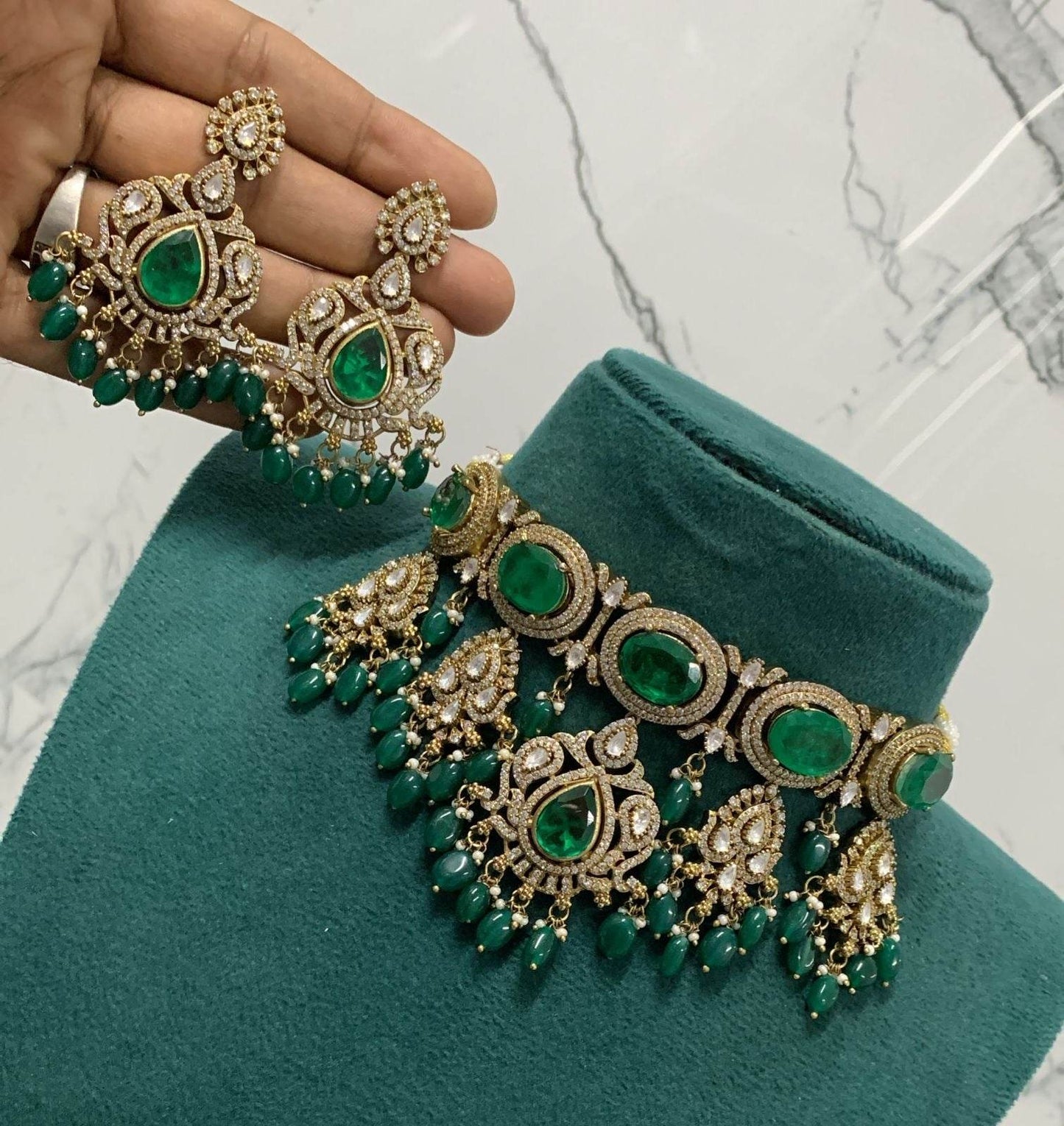 Moissanite Stones with AD Stones Bridal Choker - Nakshatra Jewels