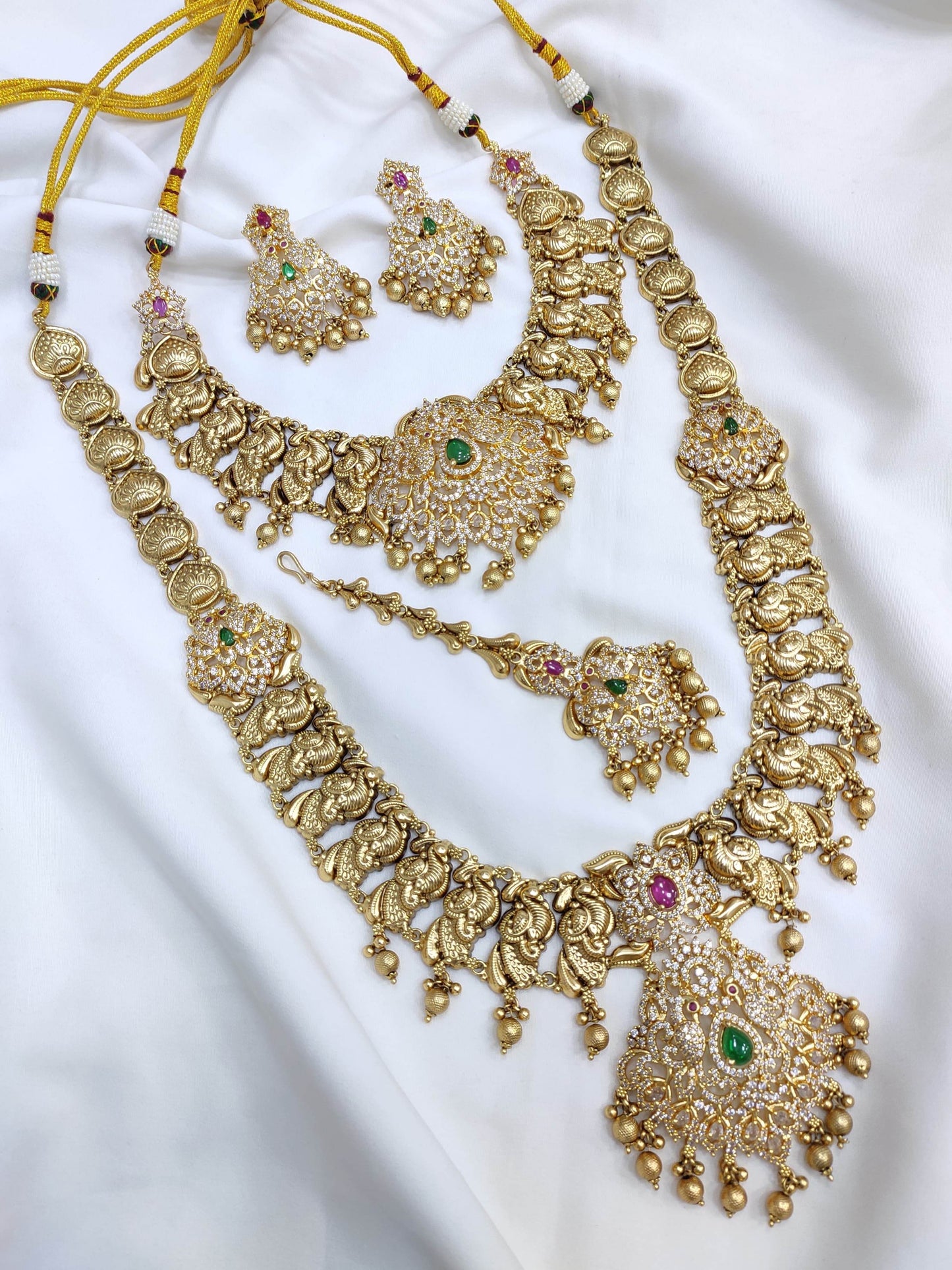 Nagasi Work with Kempu & AD Stones Bridal Combo - Nakshatra Jewels