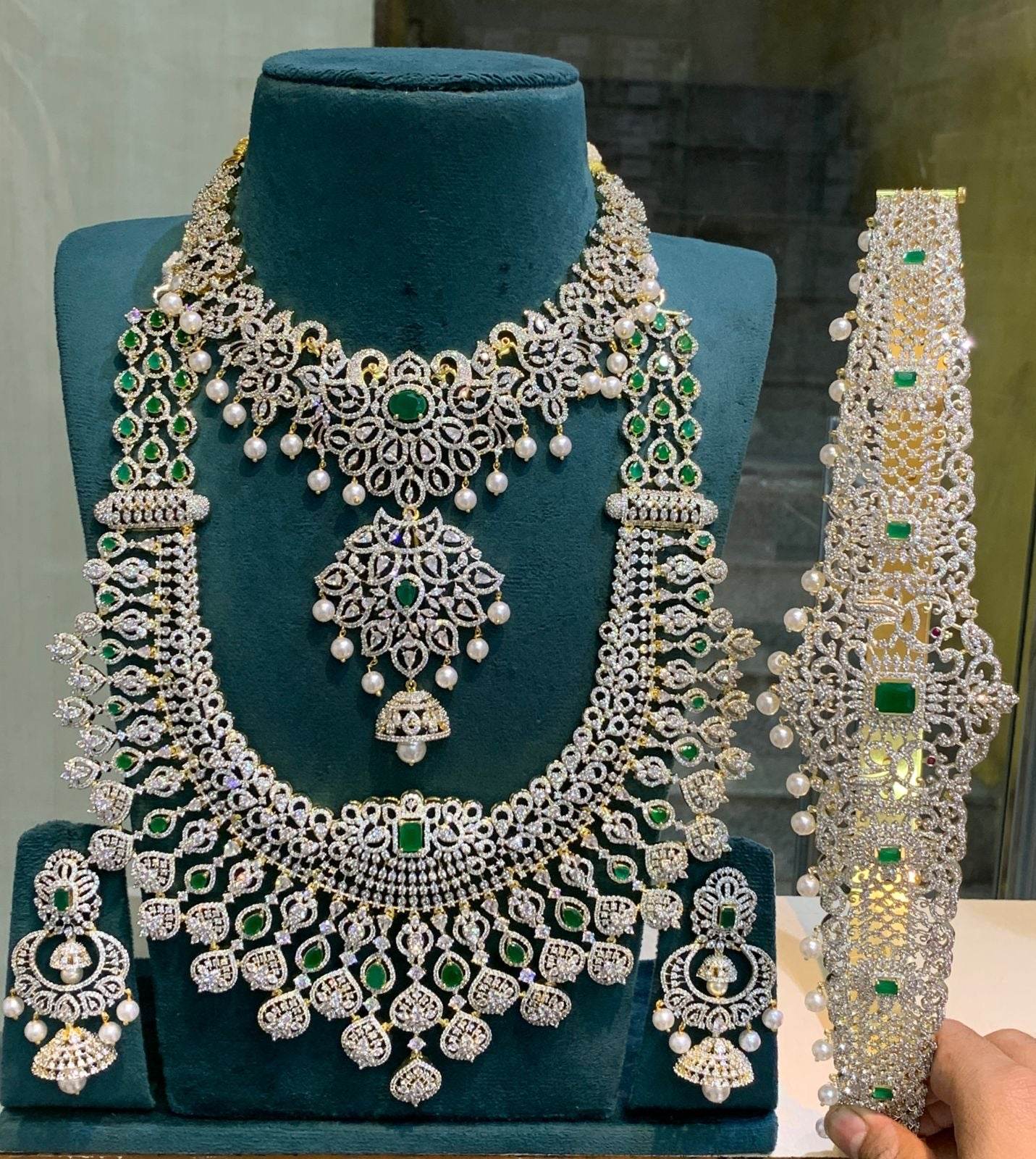 American Diamond Stones Bridal Combo Set - Nakshatra Jewels