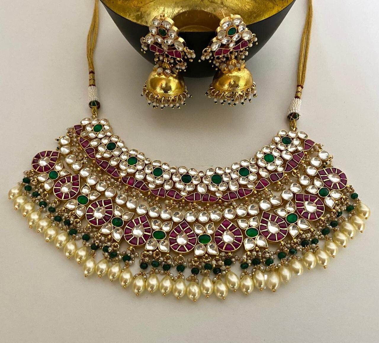 Pachi Kundan Stones Bridal Necklace - Nakshatra Jewels