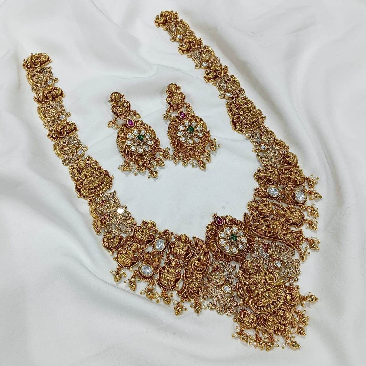 Nakshi Work with AD Stones Bridal Haram - Nakshatra Jewels