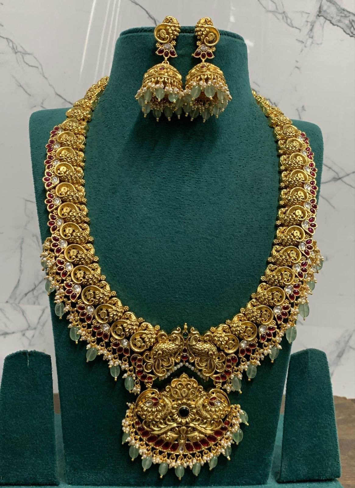 Nagasi Work with Kempu Stones Bridal Haram - Nakshatra Jewels