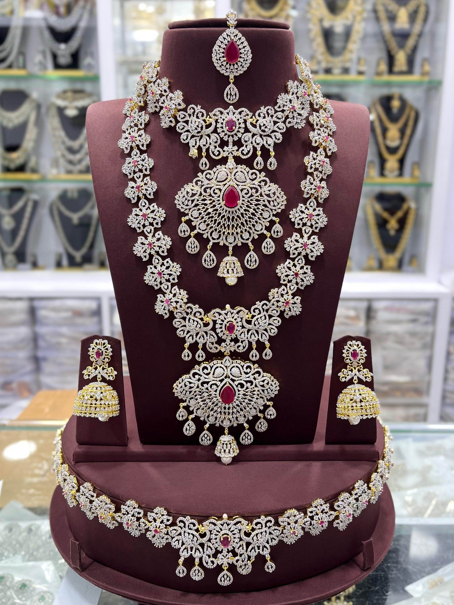 American Diamond Stones Bridal Combo Set - Nakshatra Jewels