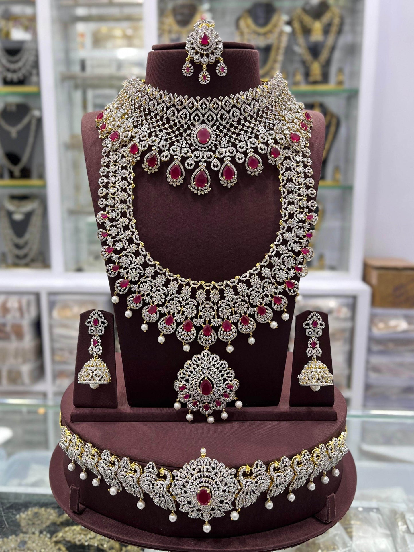 American Diamond Stones Bridal Combo Set - Nakshatra Jewels