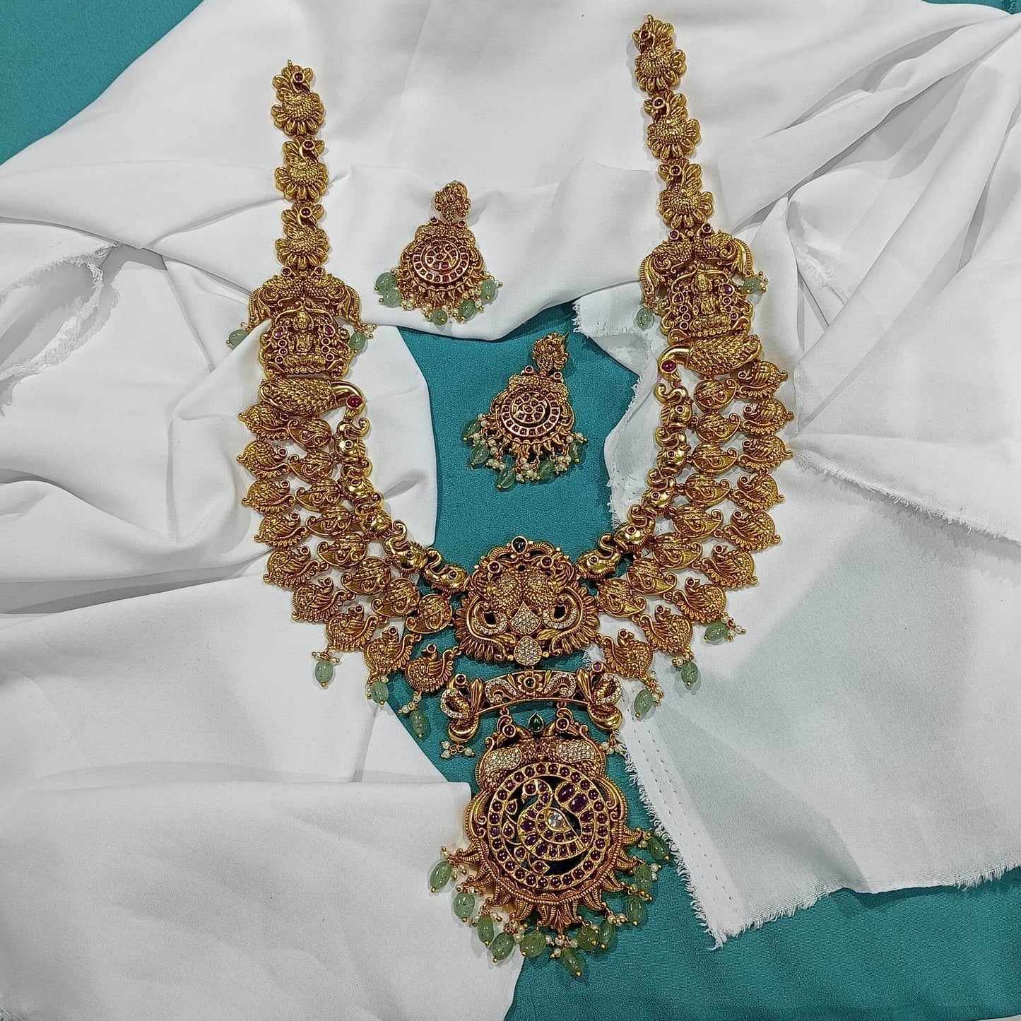 Nakshi Work with AD Stones Bridal Haram - Nakshatra Jewels