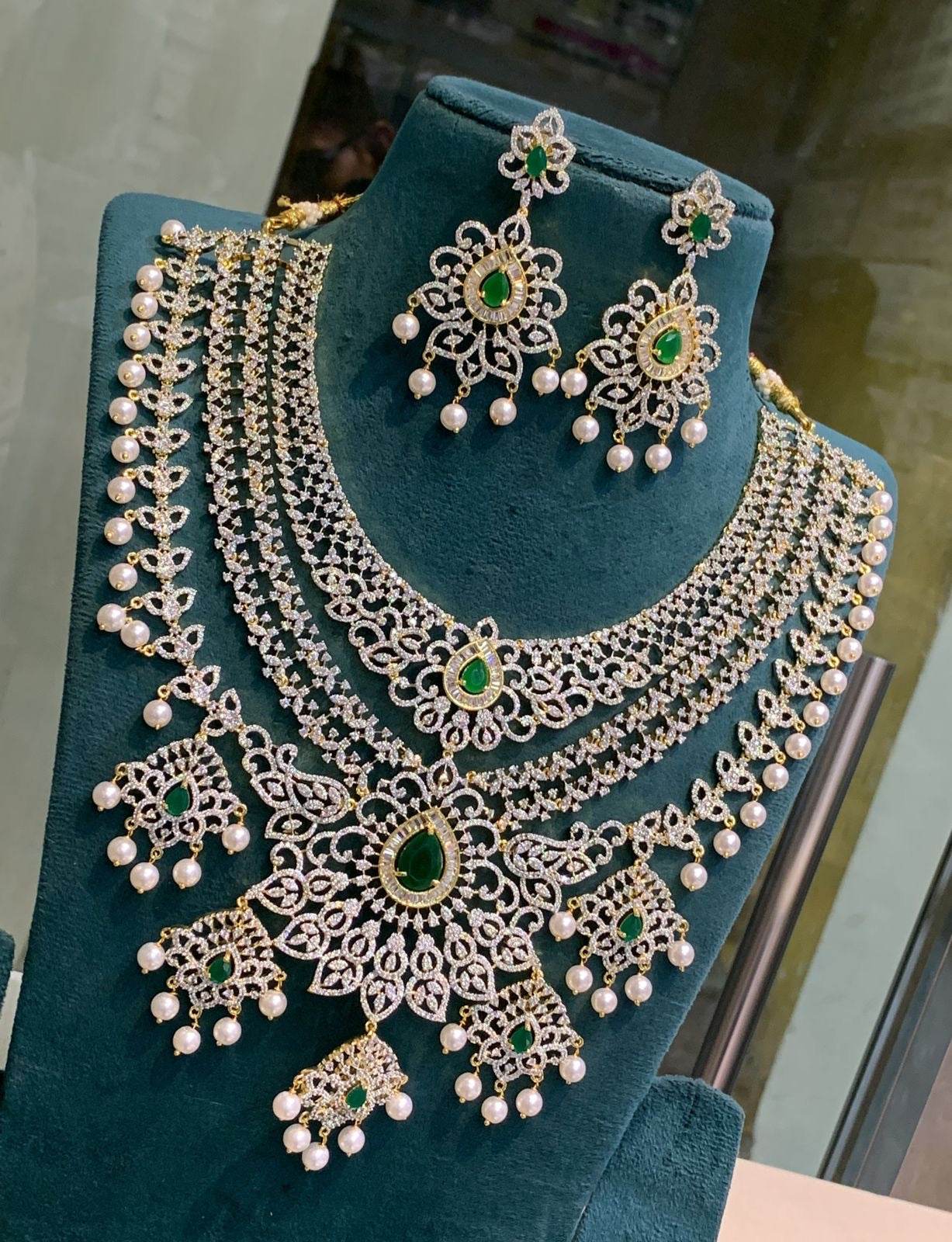 American Diamond Stones Bridal Necklace - Nakshatra Jewels