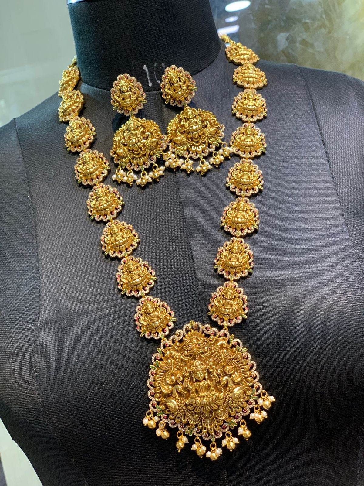Nakshi Work with AD Stones Bridal Haram - Nakshatra Jewels