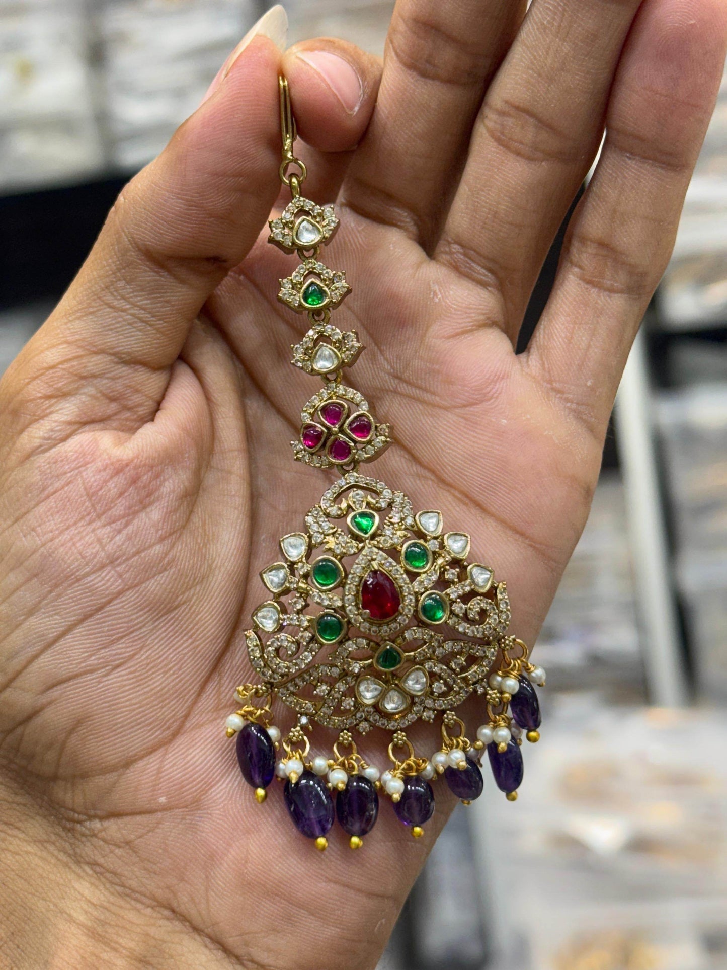 Victorian Polish AD Stones Tikka - Nakshatra Jewels