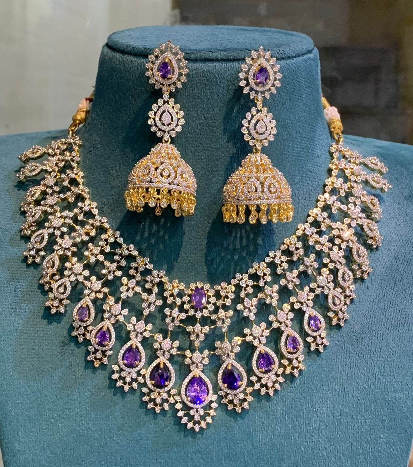 American Diamond Stones Bridal Neck Set - Nakshatra Jewels