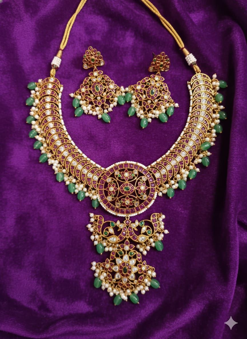 Nagasi work with Kempu Stones Necklace