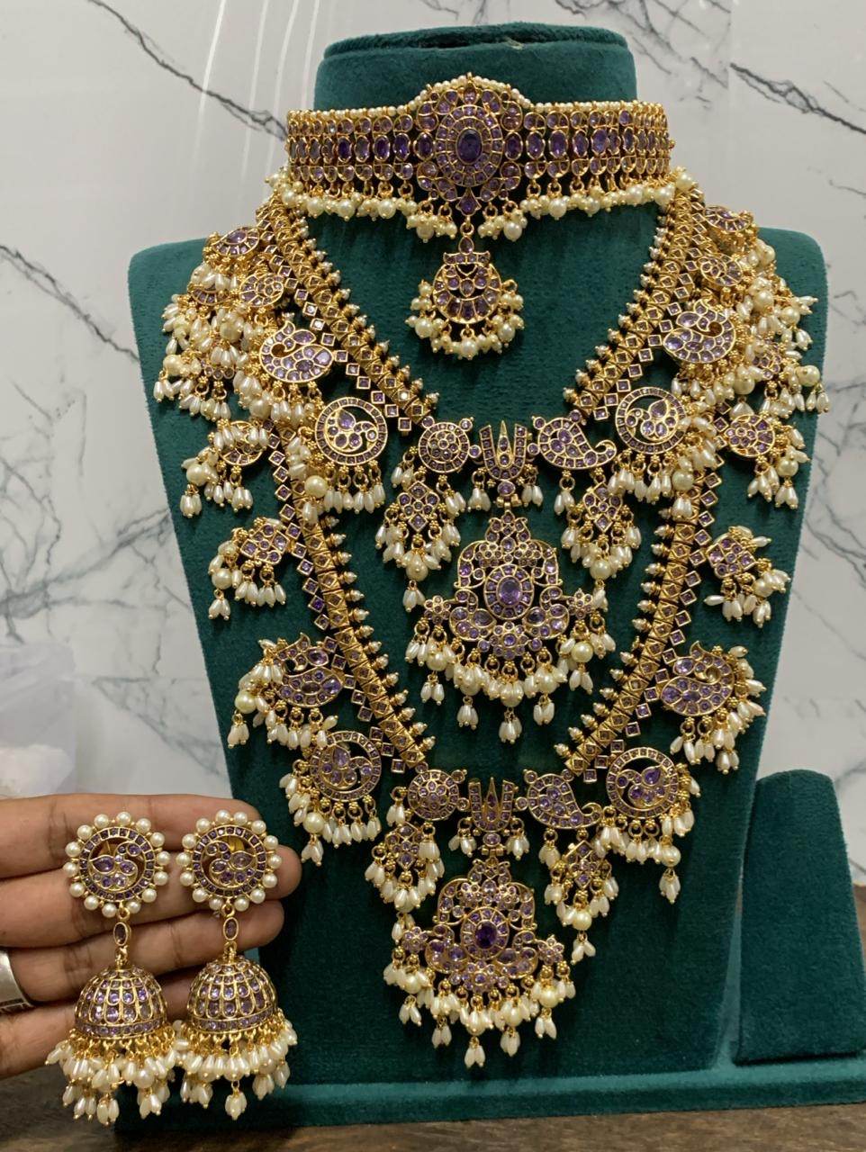 Kundan Stones With Guttapusal Bridal Combo Set - Nakshatra Jewels