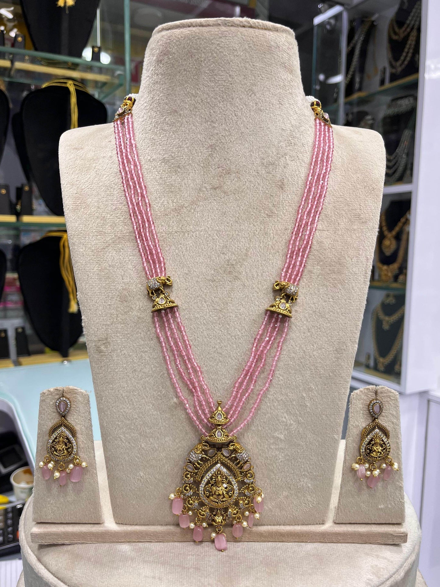 Nagasi work with AD Stones Pendent Beads Haram - Nakshatra Jewels